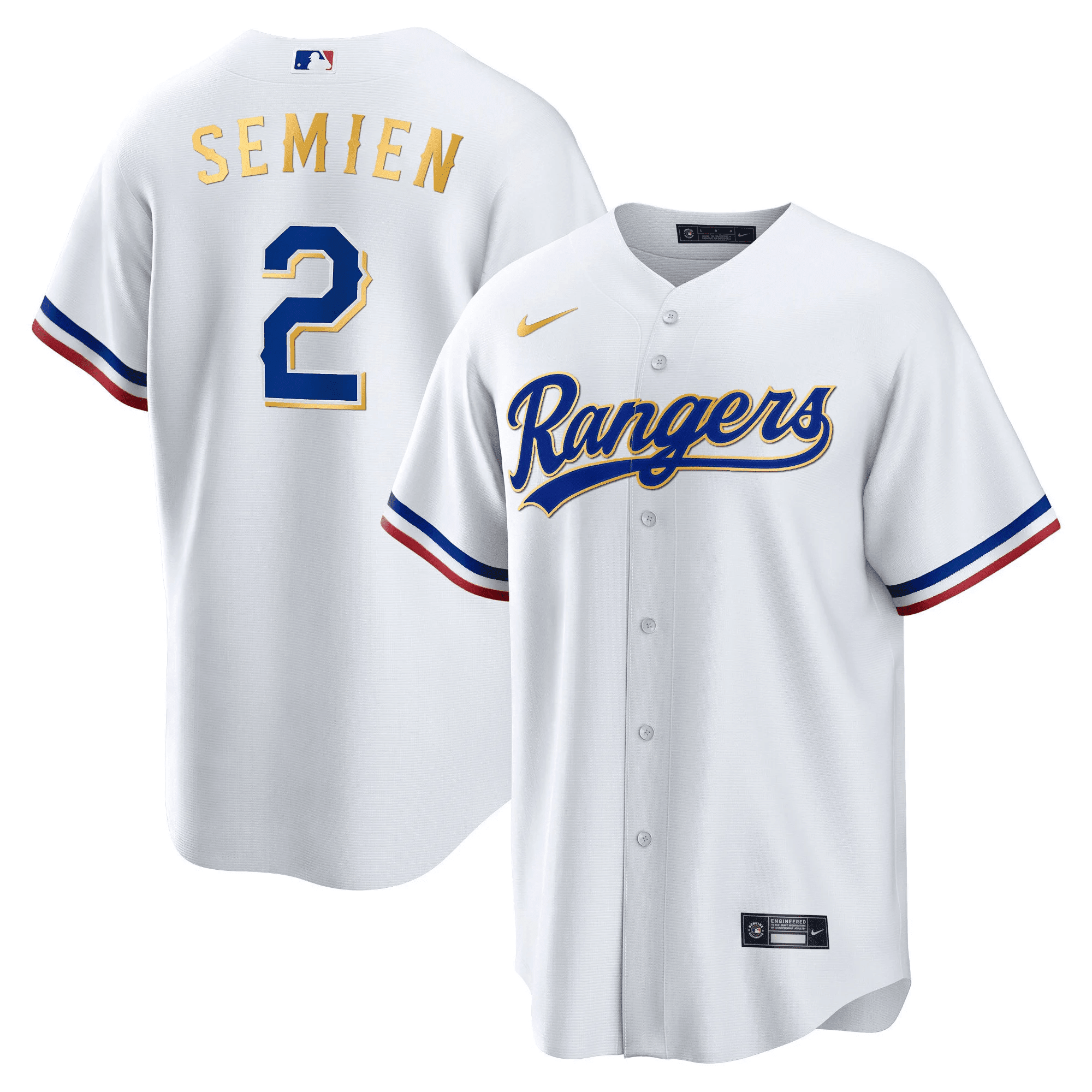 Marcus Semien Men's Texas Rangers 2023 Gold Trim Cool White Jersey - All Stitched