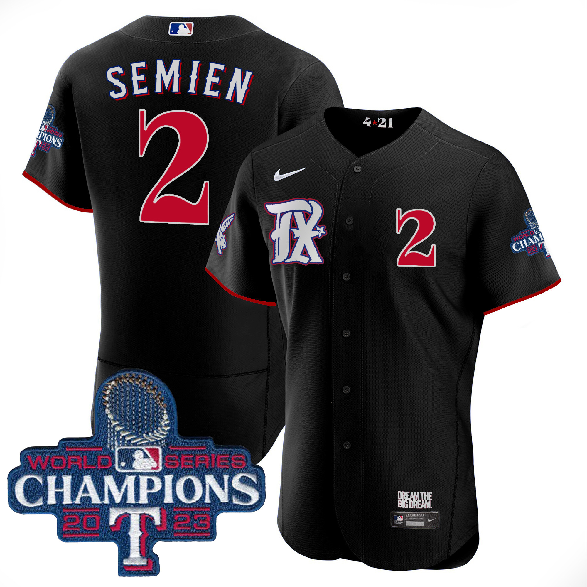 Marcus Semien Men's Texas Rangers 2023 World Series Champions City Connect Flex Base Black Jersey - All Stitched