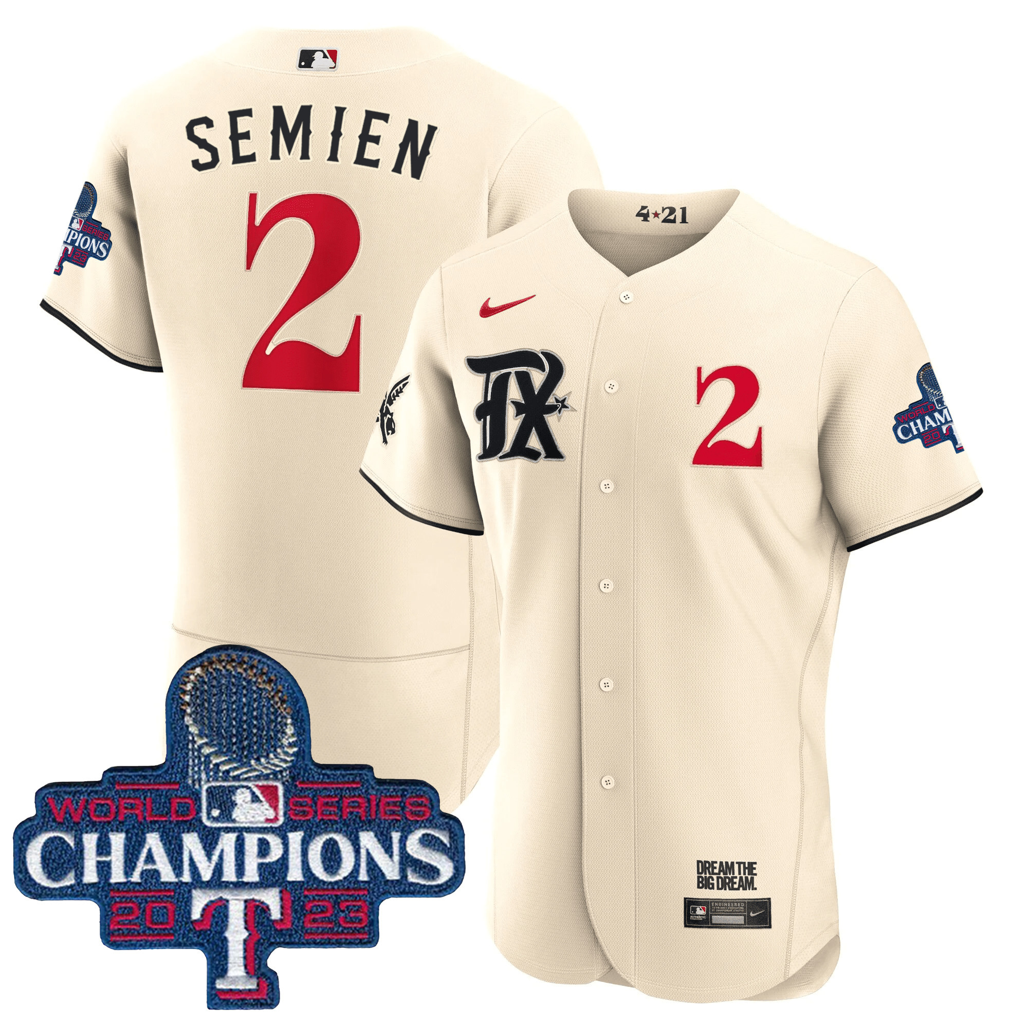 Marcus Semien Men's Texas Rangers 2023 World Series Champions City Connect Flex Base Cream Jersey - All Stitched