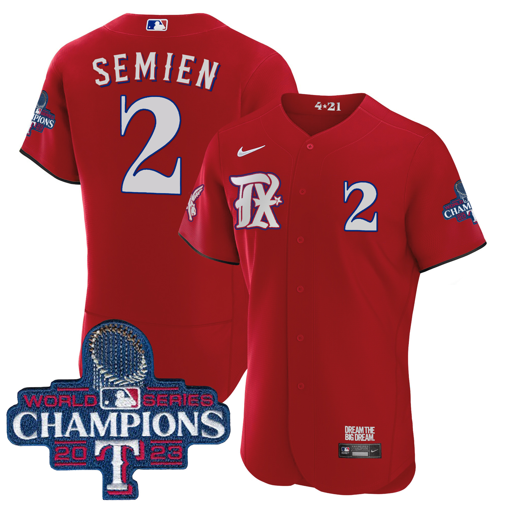 Marcus Semien Men's Texas Rangers 2023 World Series Champions City Connect Flex Base Red Jersey - All Stitched