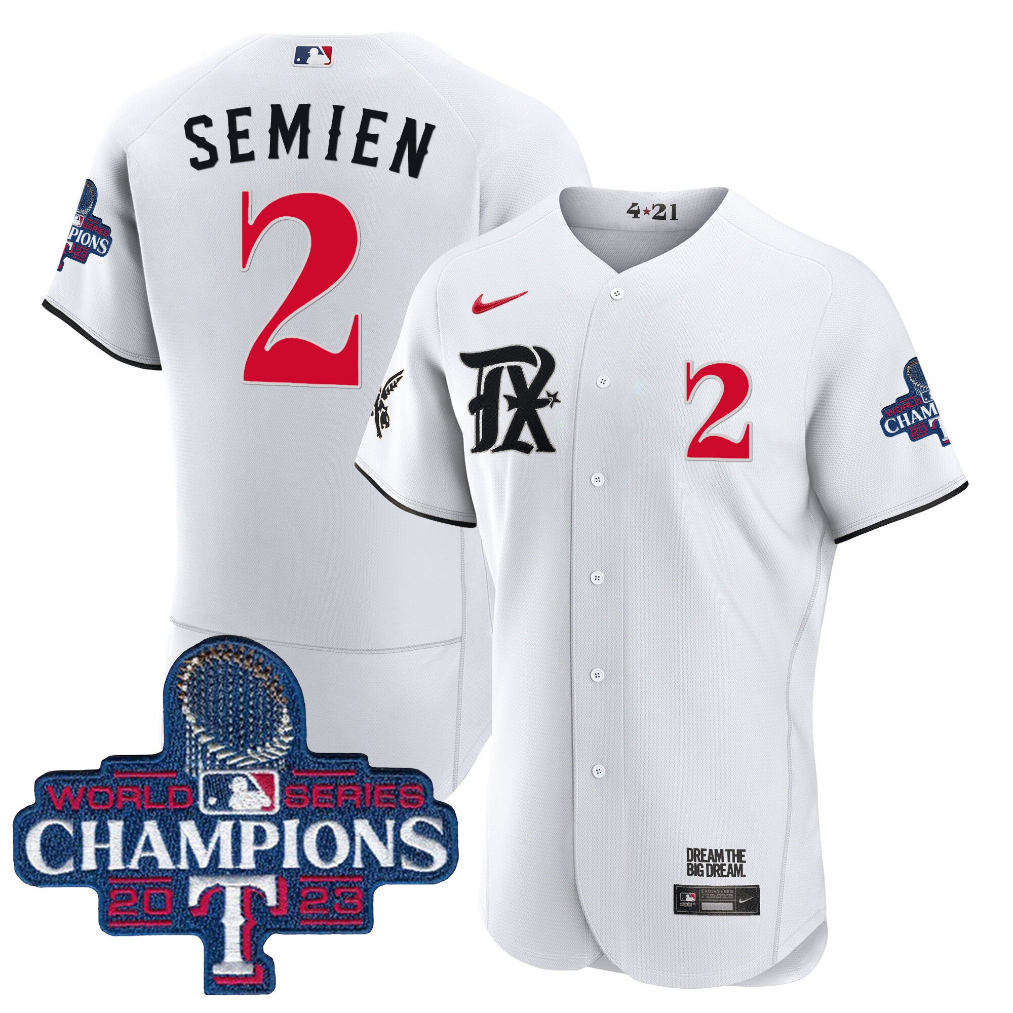Marcus Semien Men's Texas Rangers 2023 World Series Champions City Connect Flex Base White Jersey - All Stitched