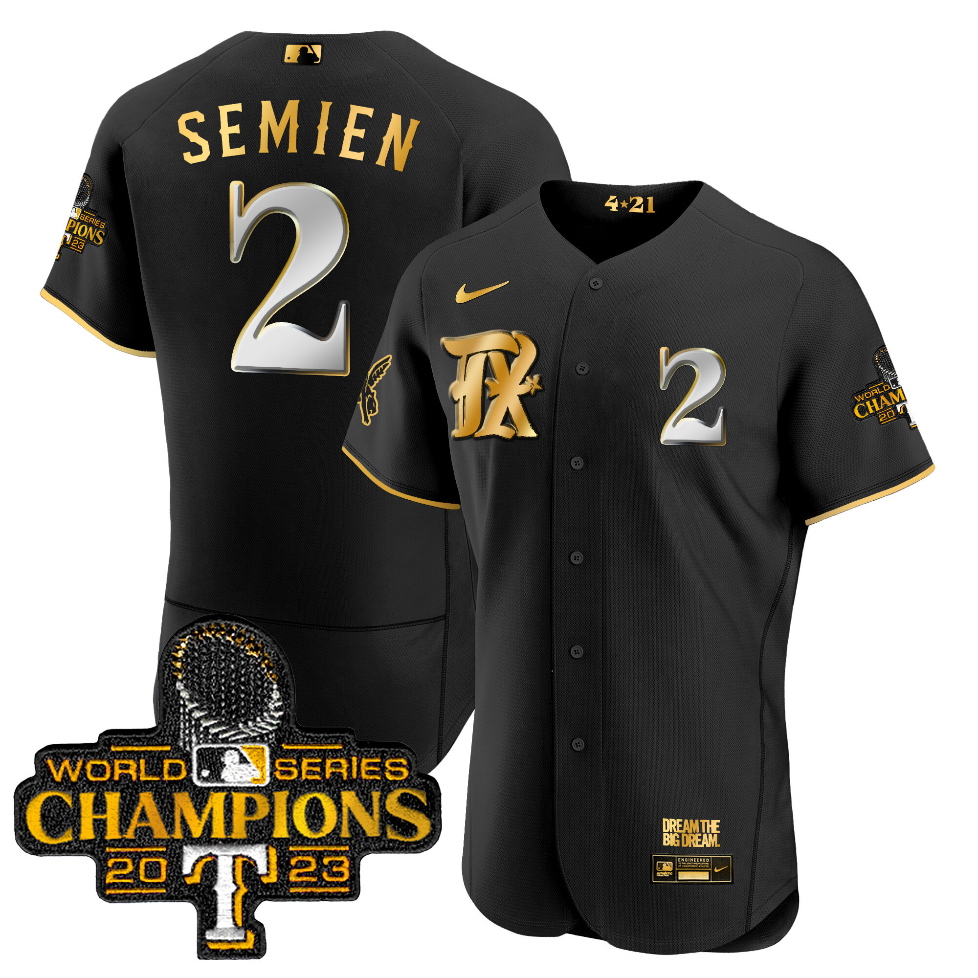 Marcus Semien Men's Texas Rangers 2023 World Series Champions City Connect Flex Gold Black Gold Jersey - All Stitched
