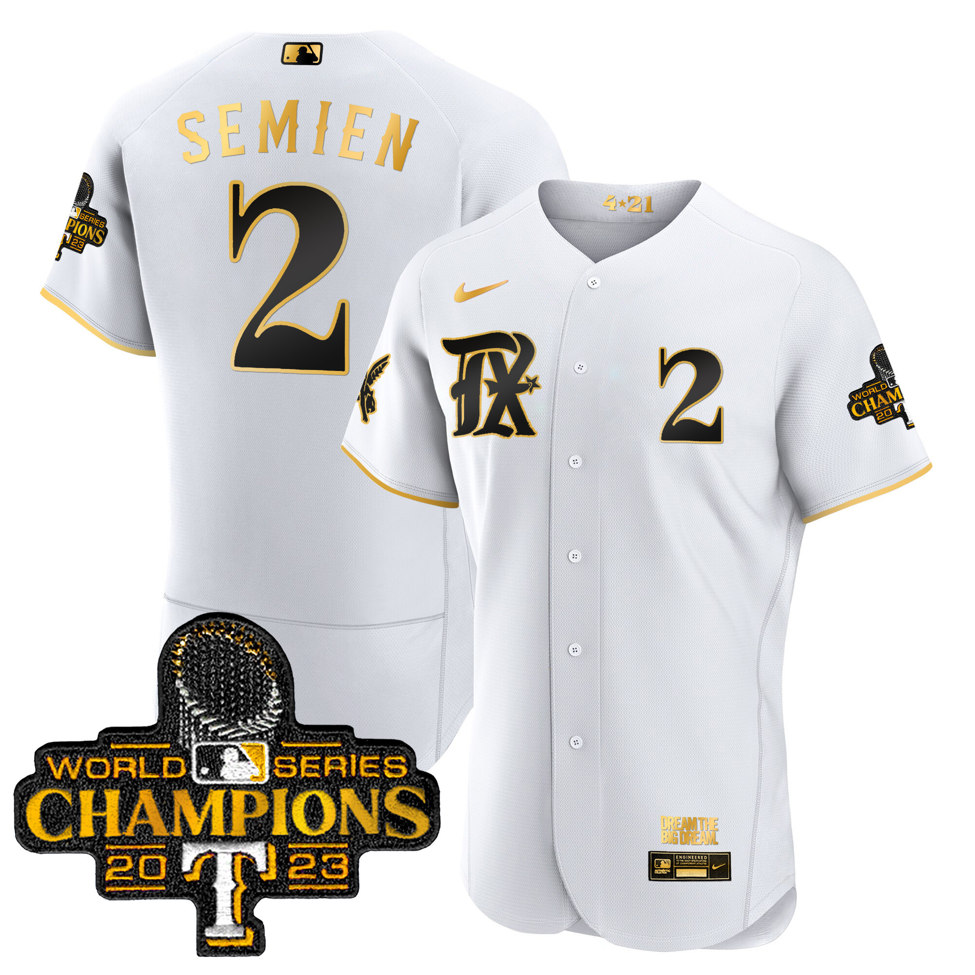 Marcus Semien Men's Texas Rangers 2023 World Series Champions City Connect Flex Gold White Gold Jersey - All Stitched