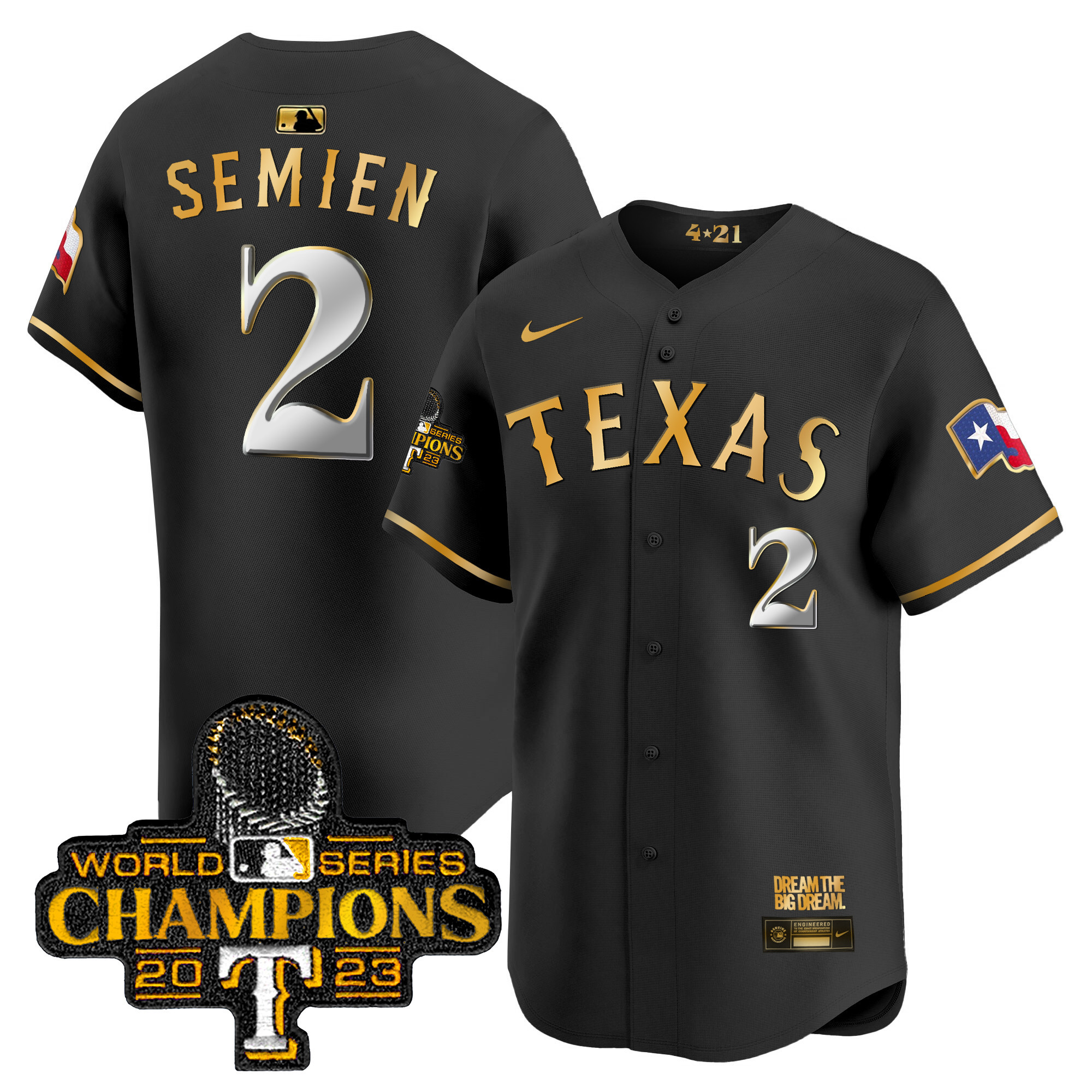 Marcus Semien Men's Texas Rangers 2023 World Series Champions City Connect Vapor Premier Limited Black Gold Jersey - All Stitched