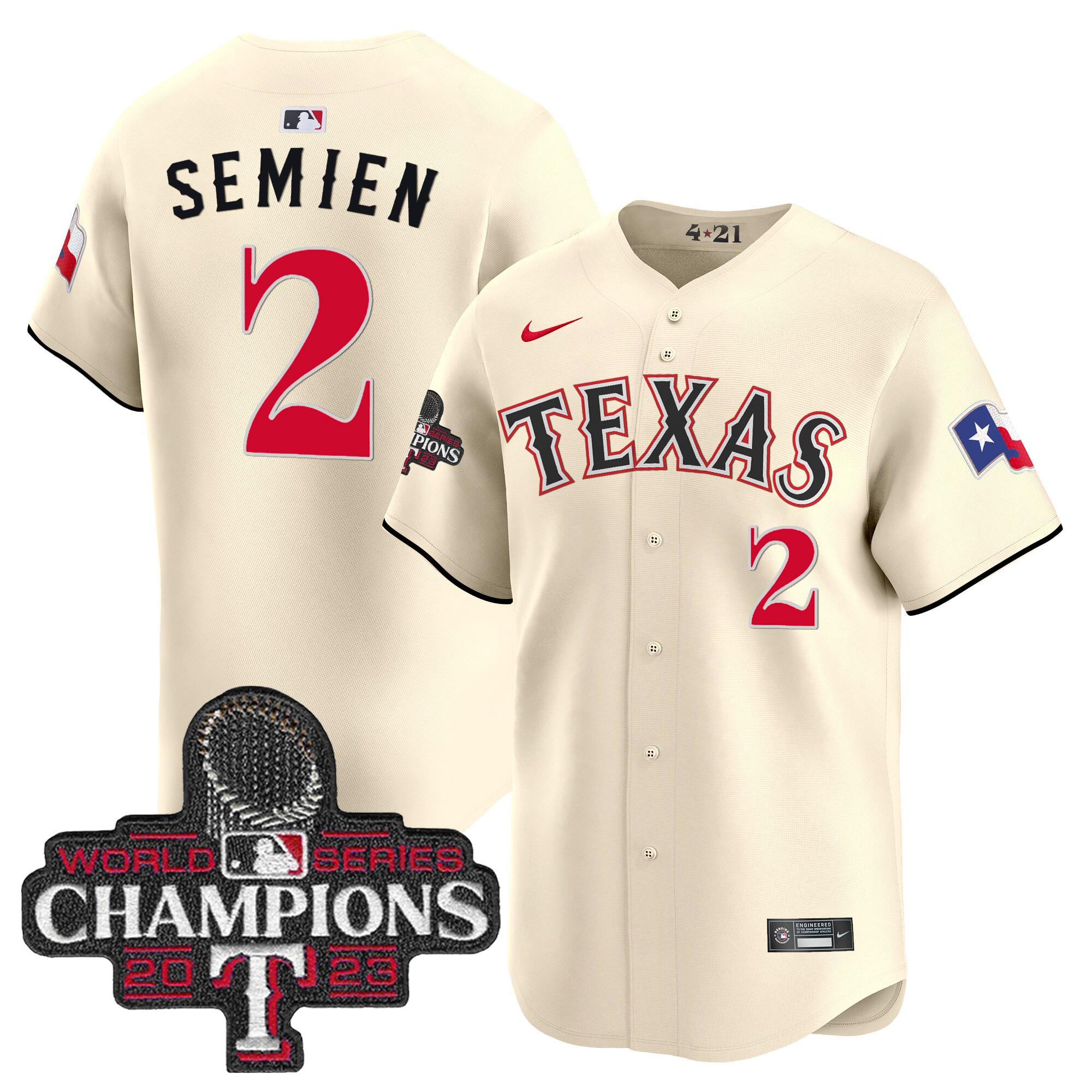 Marcus Semien Men's Texas Rangers 2023 World Series Champions City Connect Vapor Premier Limited Cream Jersey - All Stitched