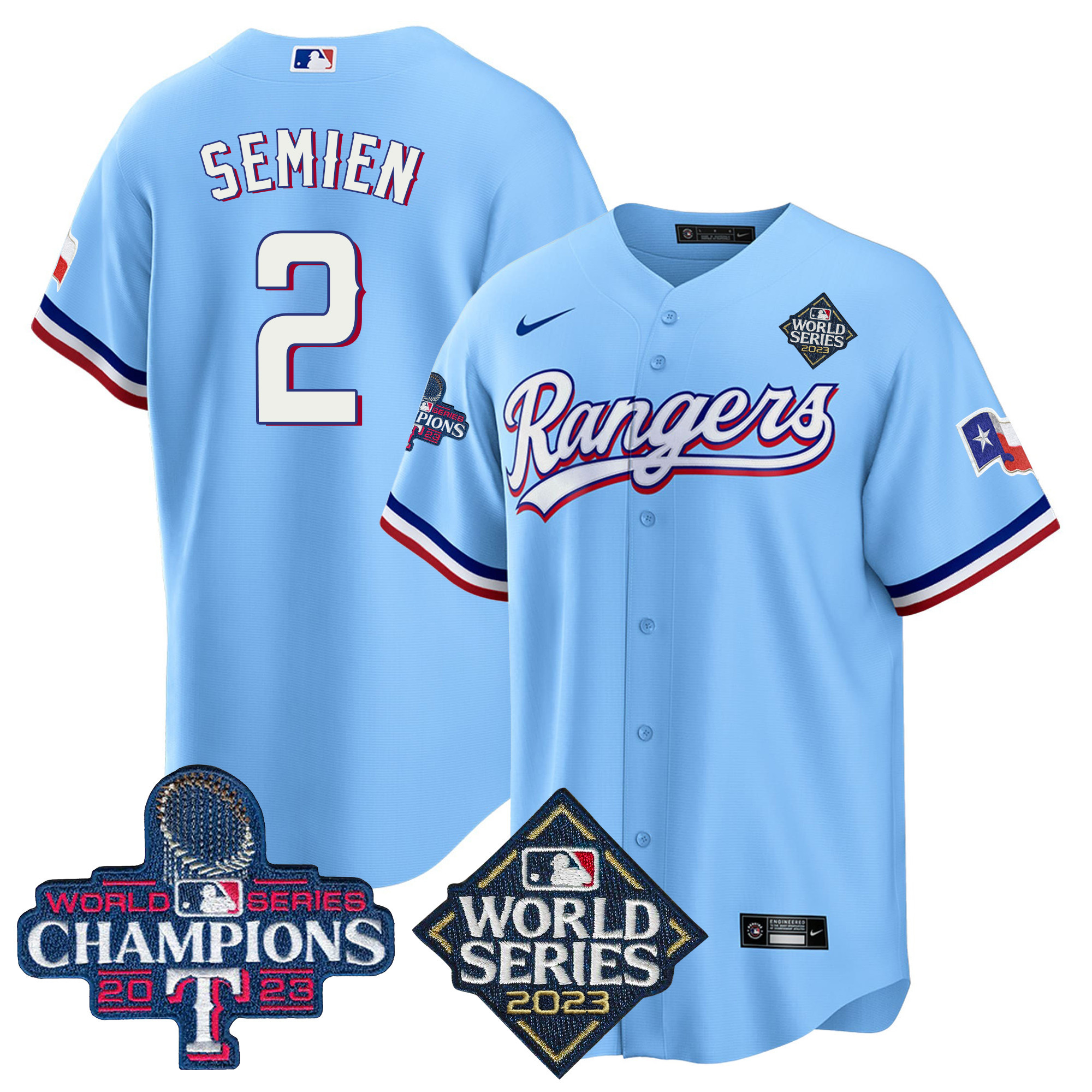 Marcus Semien Men's Texas Rangers 2023 World Series Champions Cool Base V4 Blue Jersey - All Stitched