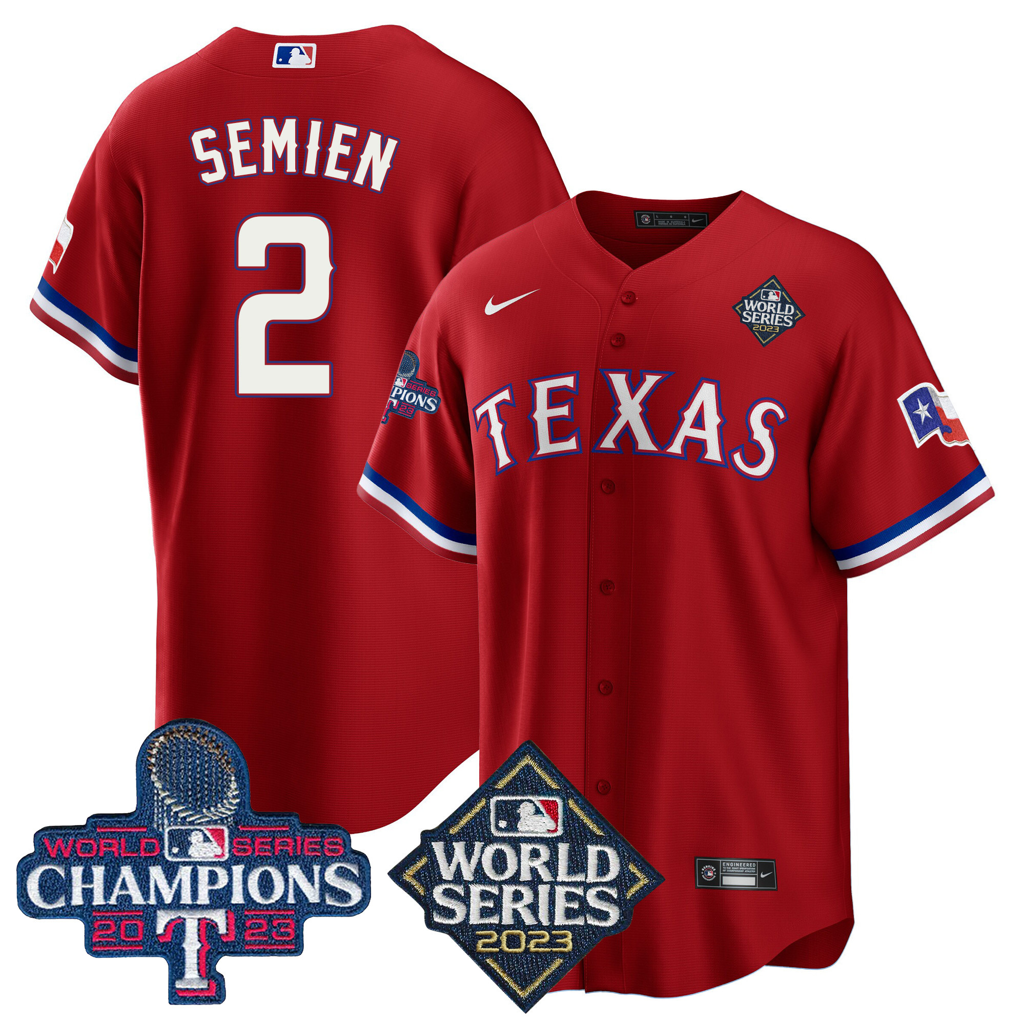 Marcus Semien Men's Texas Rangers 2023 World Series Champions Cool Base V4 Red Jersey - All Stitched