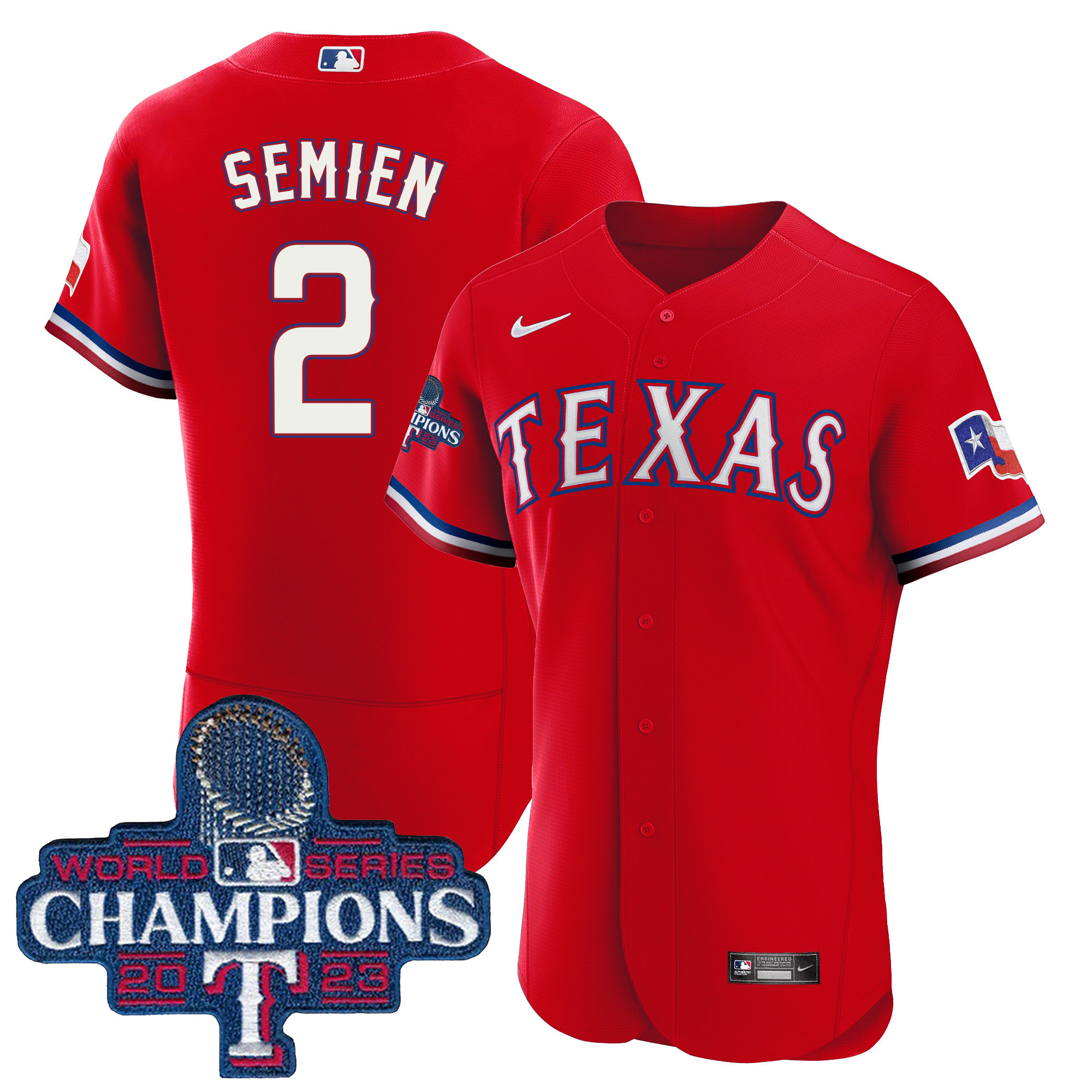 Marcus Semien Men's Texas Rangers 2023 World Series Champions Flex Base Red Jersey - All Stitched