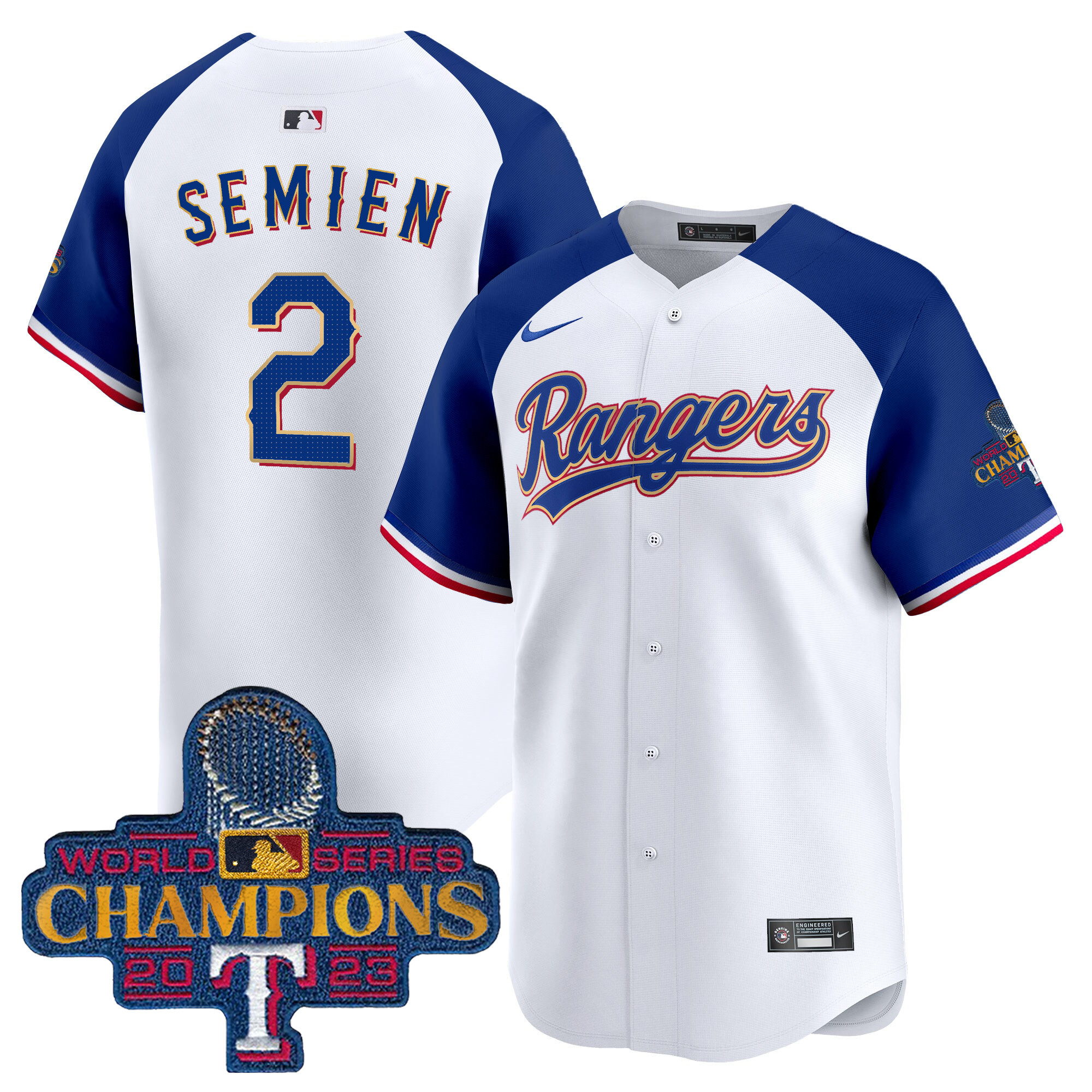 Marcus Semien Men's Texas Rangers 2023 World Series Champions Gold Trim Vapor Premier Limited White Alternate Jersey - All Stitched