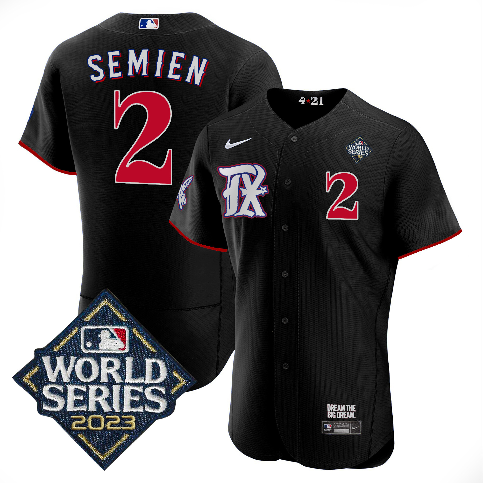 Marcus Semien Men's Texas Rangers 2023 World Series City Connect Flex Base Black Jersey - All Stitched
