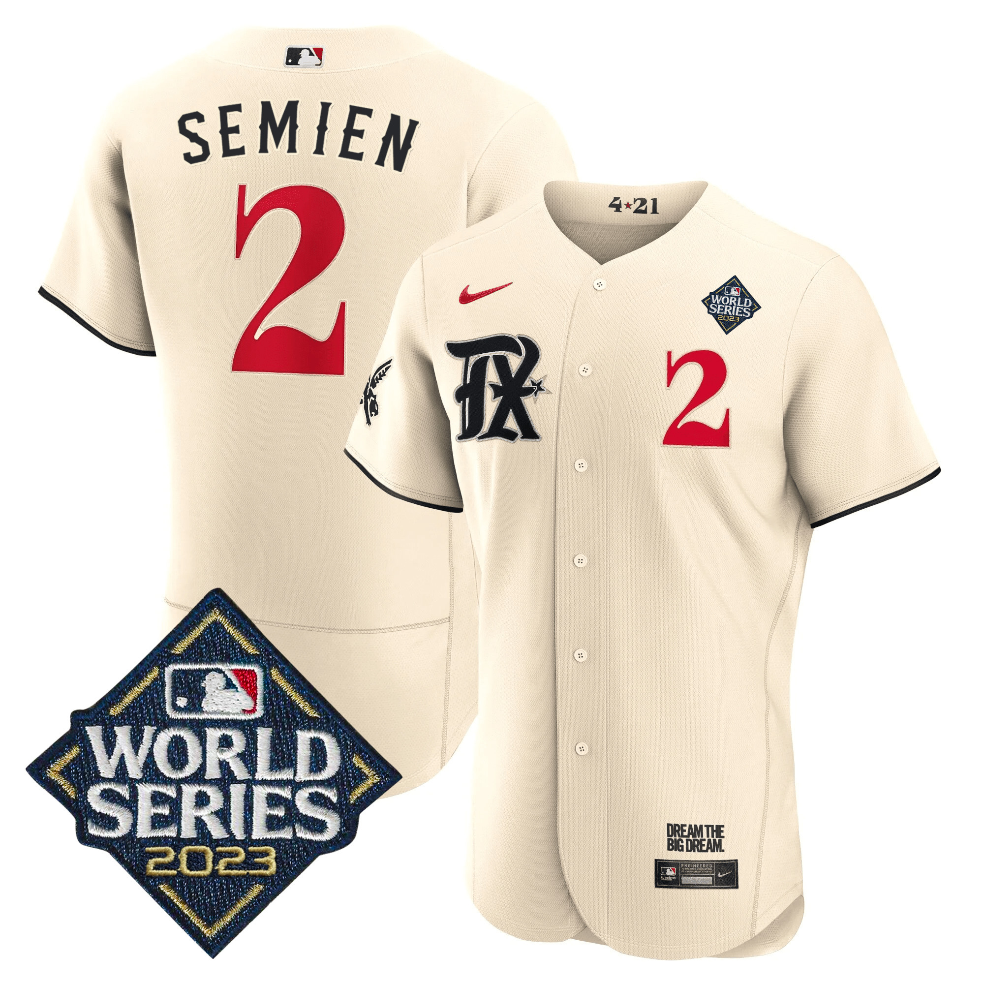 Marcus Semien Men's Texas Rangers 2023 World Series City Connect Flex Base Cream Jersey - All Stitched