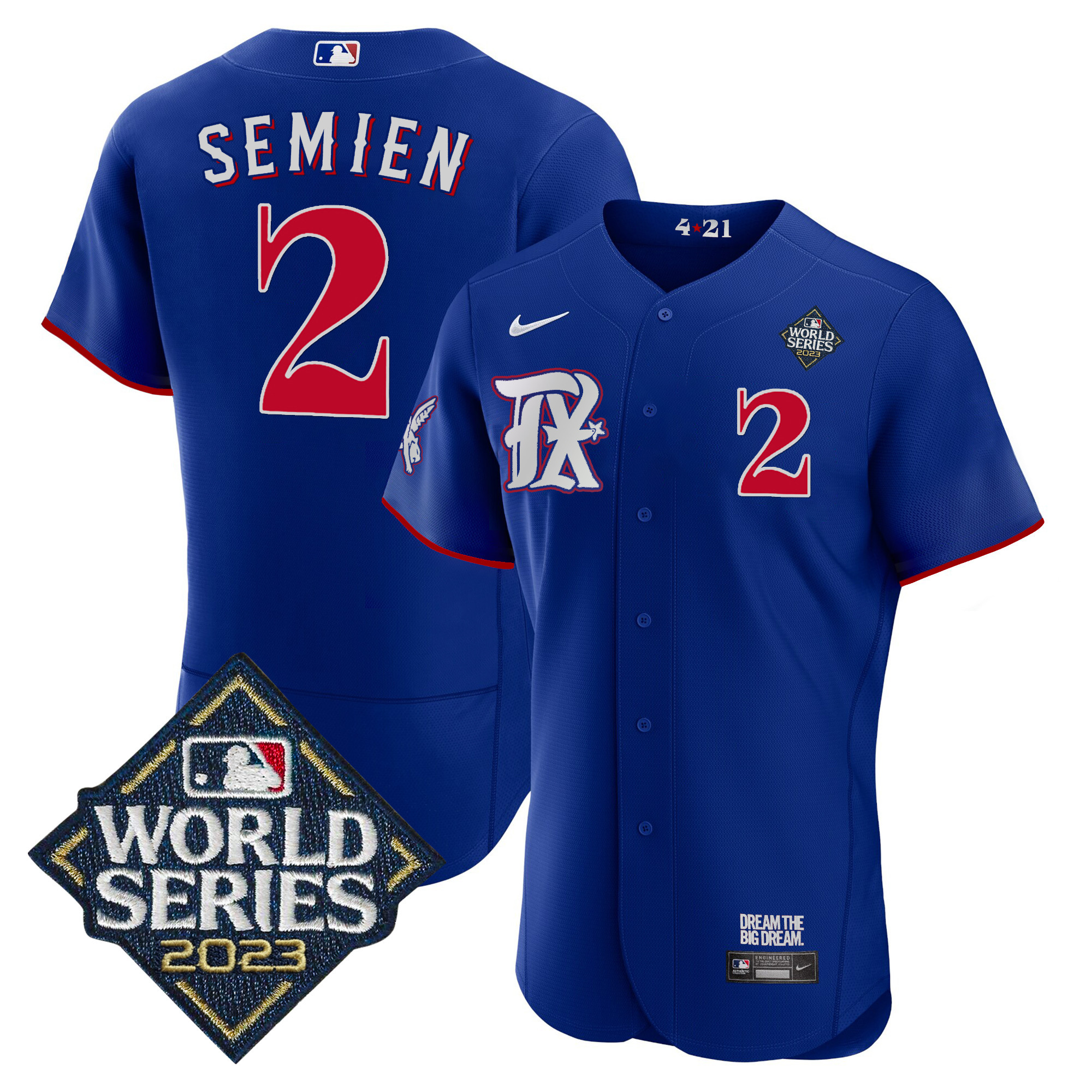 Marcus Semien Men's Texas Rangers 2023 World Series City Connect Flex Base Royal Jersey - All Stitched