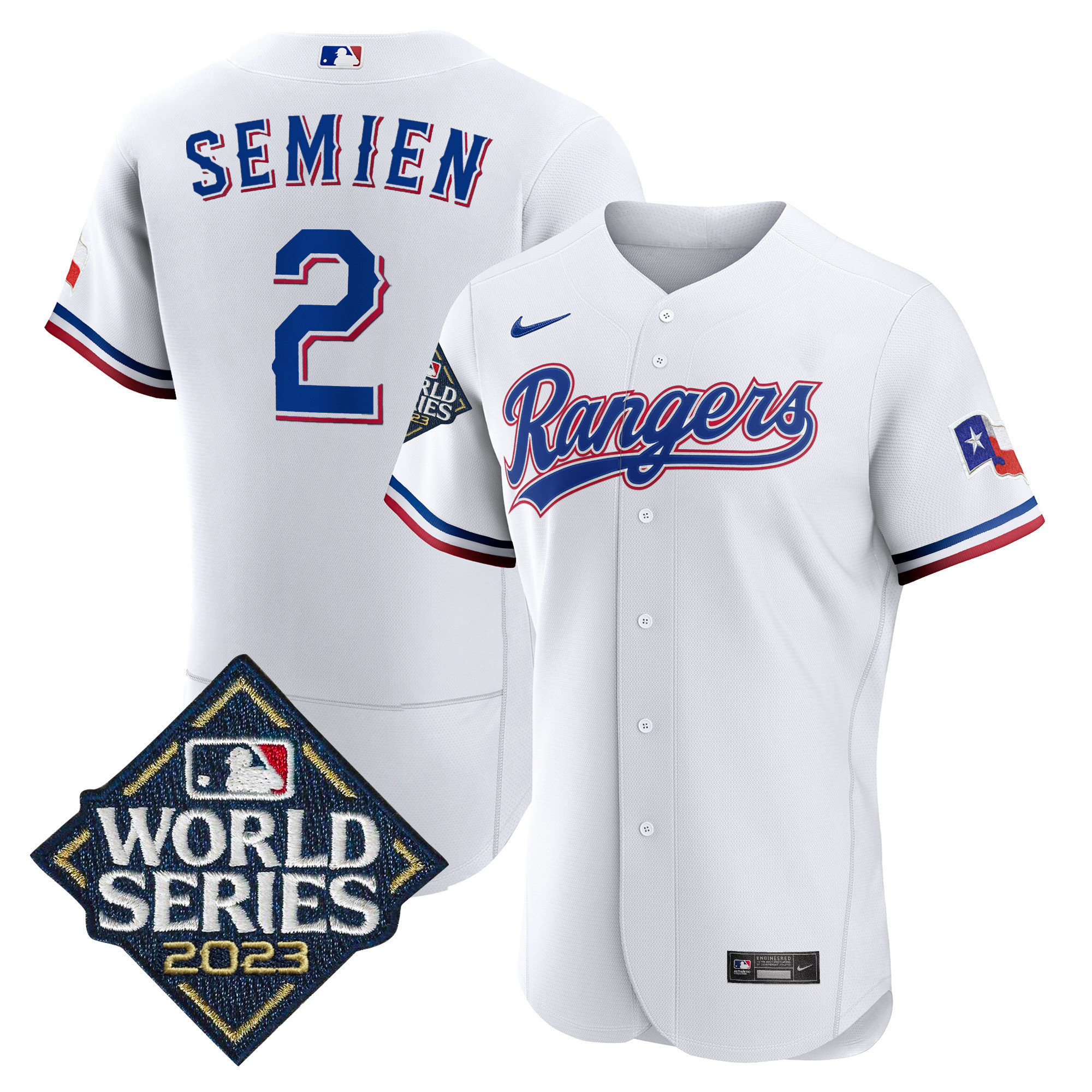 Marcus Semien Men's Texas Rangers 2023 World Series Flex Base White Jersey - All Stitched