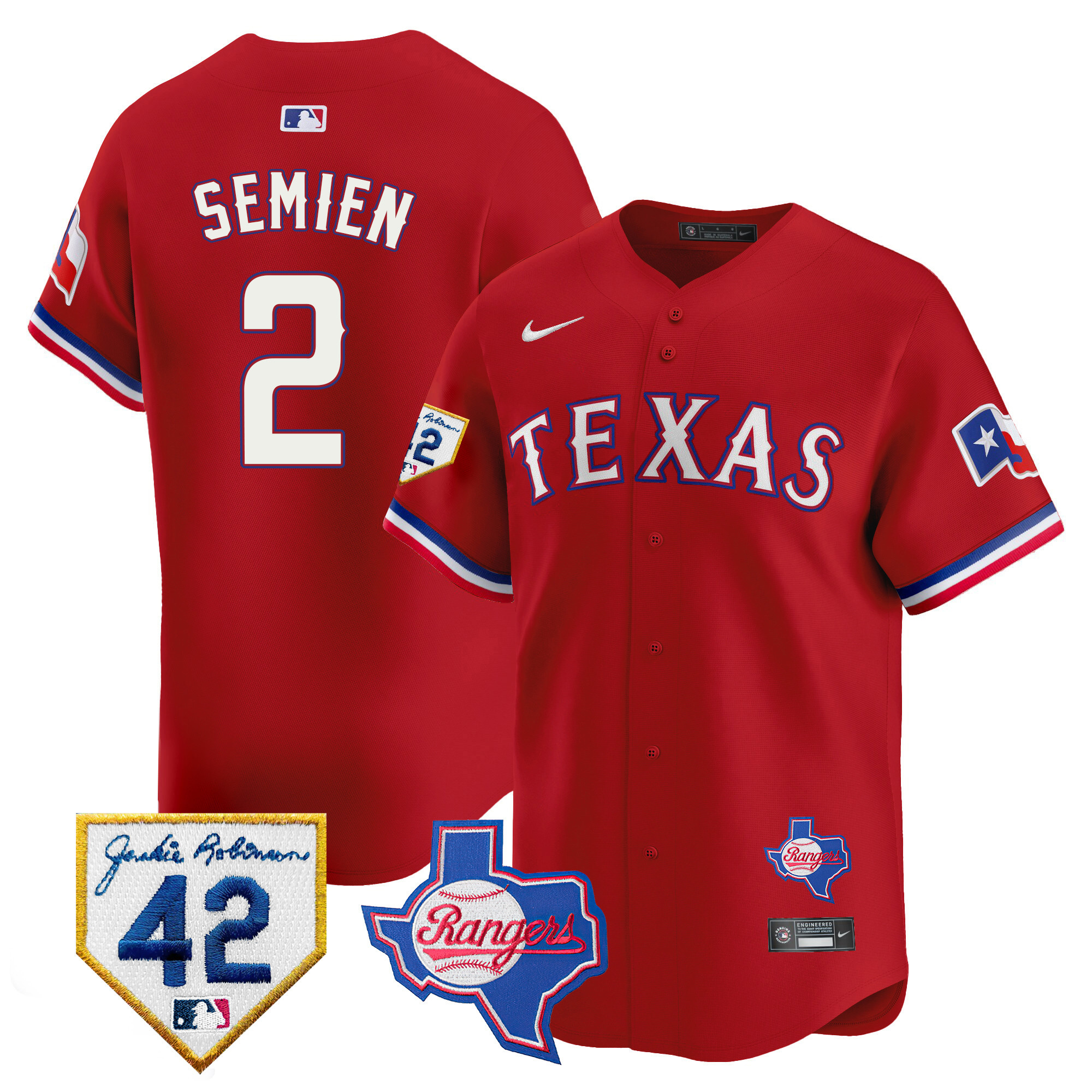 Marcus Semien Men's Texas Rangers 2024 Jackie Robinson Patch Vapor Premier Limited Red Jersey - All Stitched