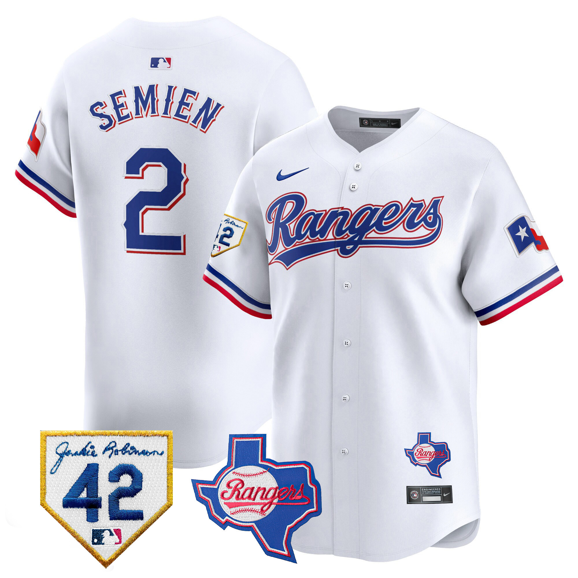 Marcus Semien Men's Texas Rangers 2024 Jackie Robinson Patch Vapor Premier Limited White Jersey - All Stitched