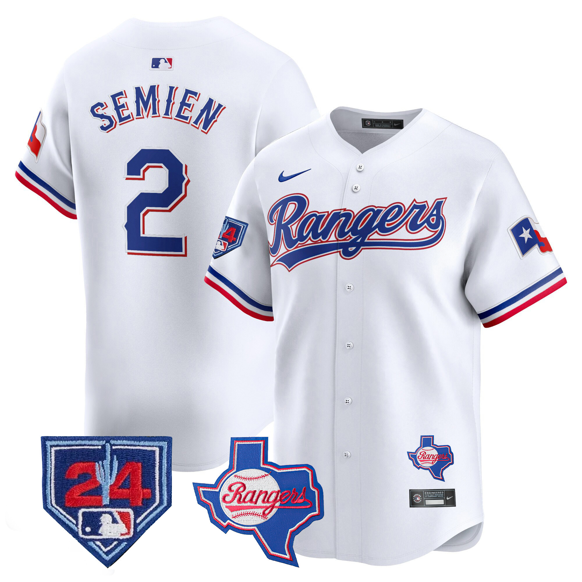 Marcus Semien Men's Texas Rangers 2024 Spring Training Patch Vapor Premier Limited White Jersey - All Stitched