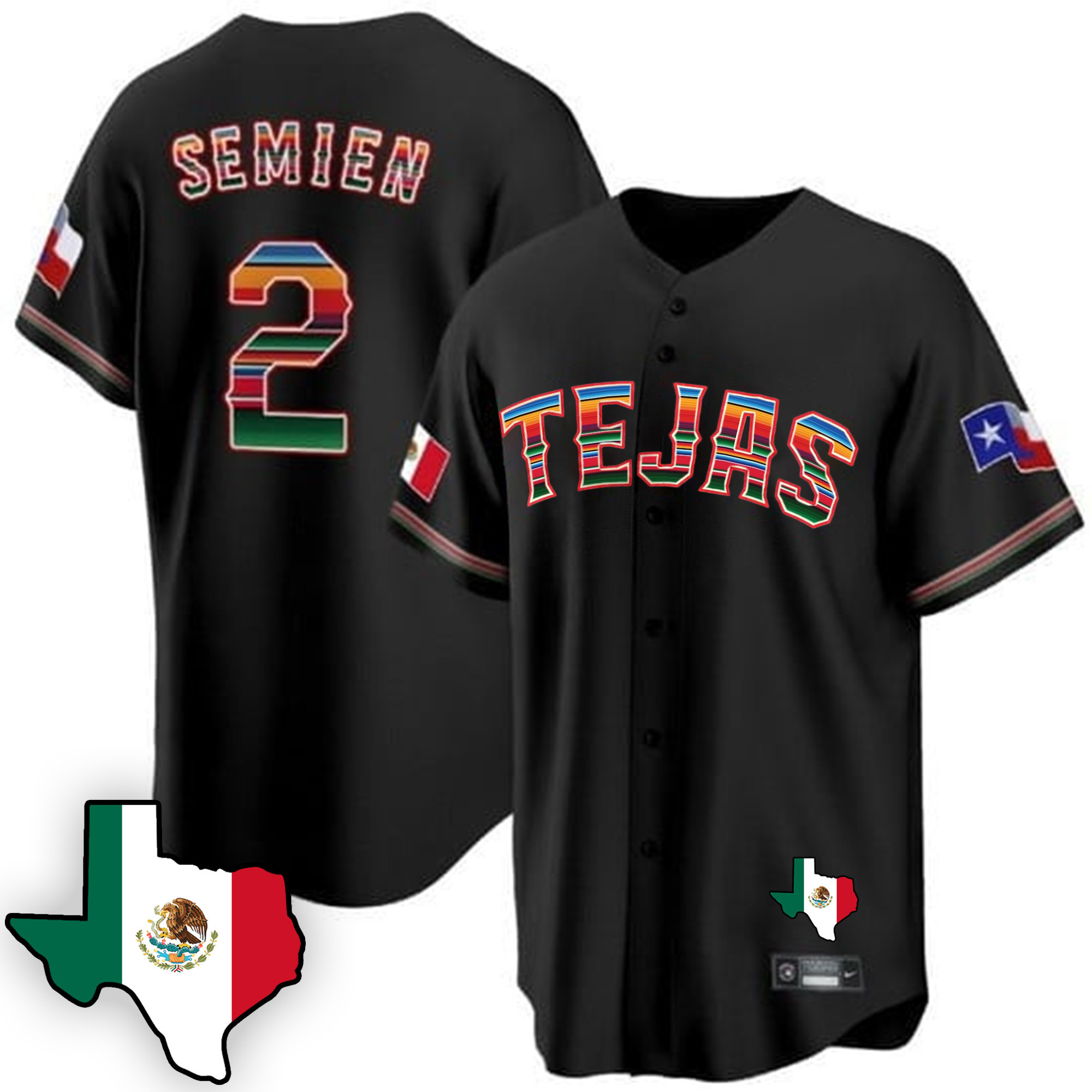 Marcus Semien Men's Texas Rangers Mexican Cool Base V3 Black Jersey - All Stitched