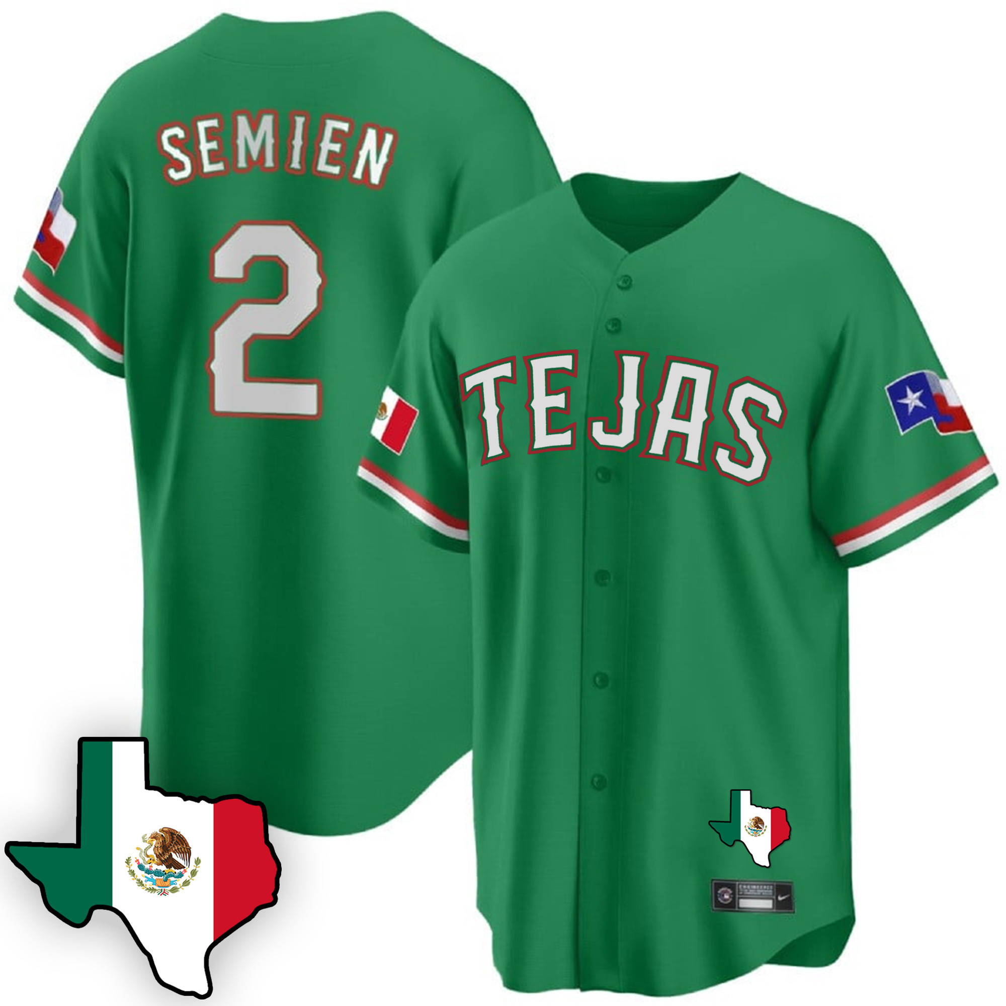 Marcus Semien Men's Texas Rangers Mexican Cool Base V3 Green Jersey - All Stitched