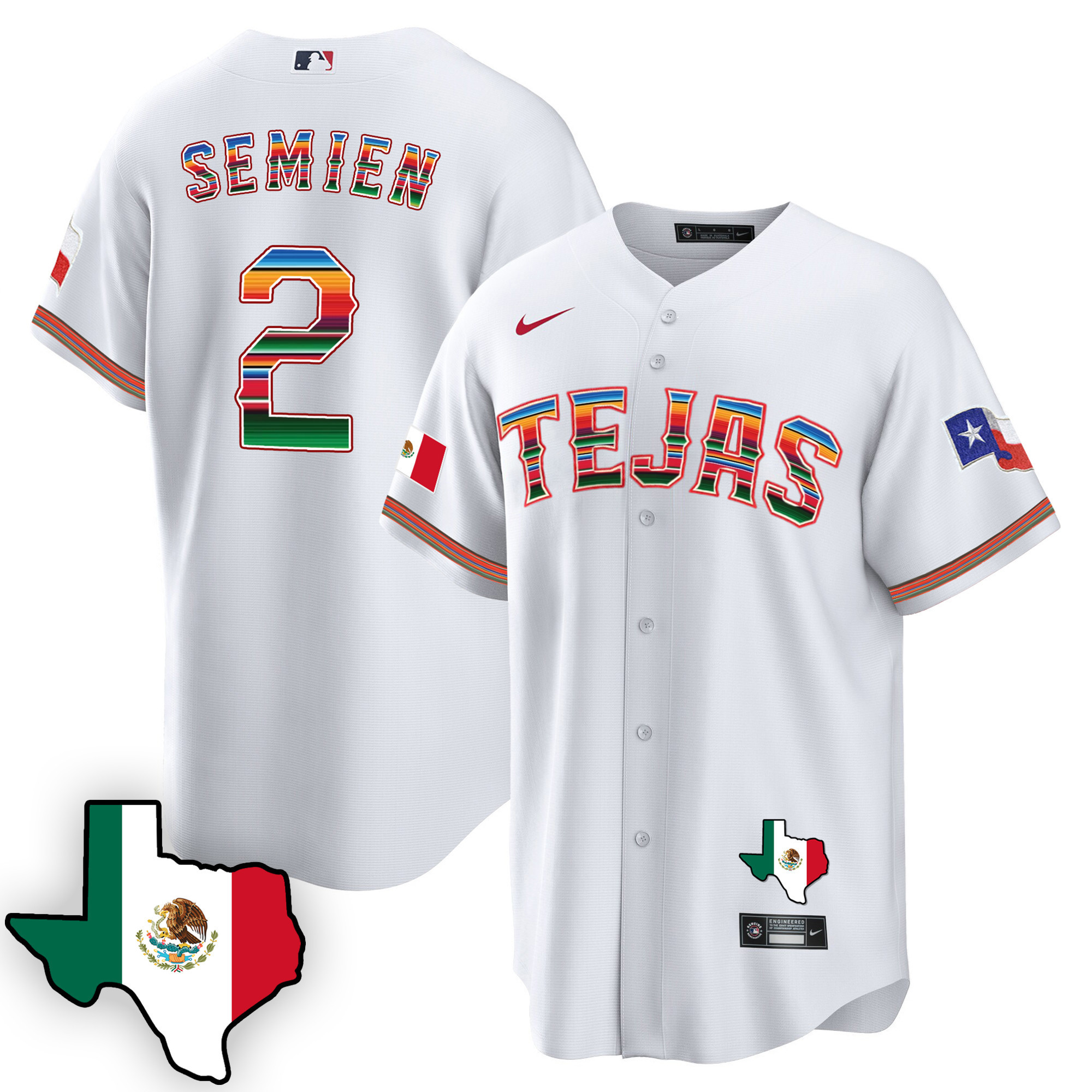 Marcus Semien Men's Texas Rangers Mexican Cool Base V3 White Jersey - All Stitched