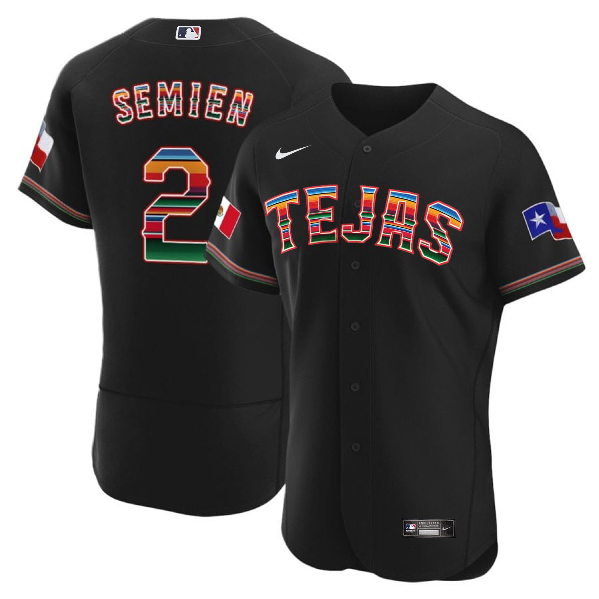 Marcus Semien Men's Texas Rangers Mexican Flex Base Black Jersey - All Stitched