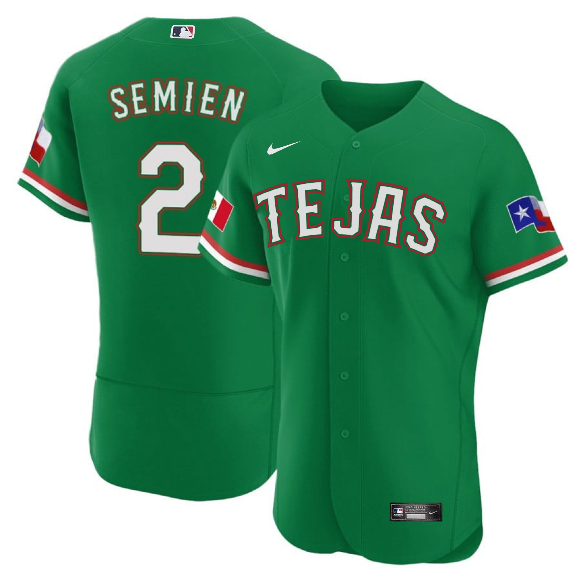 Marcus Semien Men's Texas Rangers Mexican Flex Base Green Jersey - All Stitched
