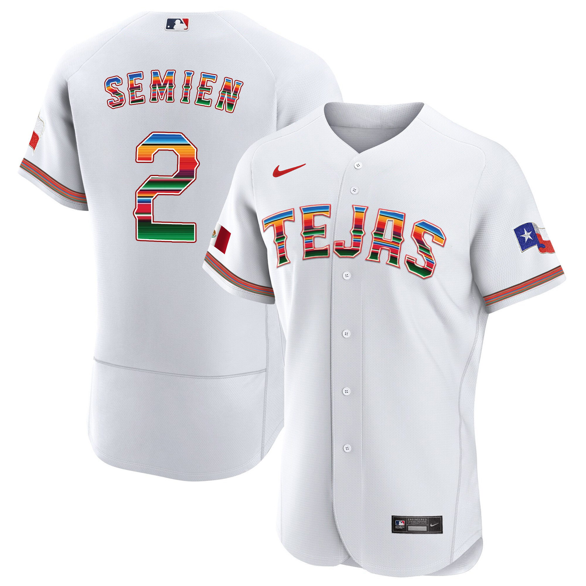 Marcus Semien Men's Texas Rangers Mexican Flex Base White Jersey - All Stitched