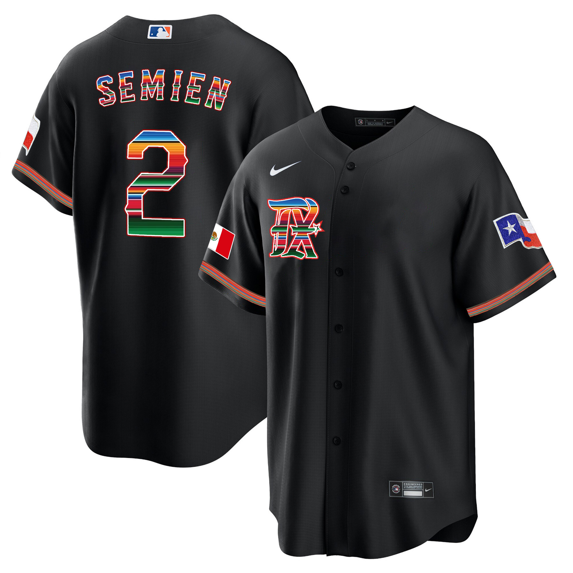 Marcus Semien Men's Texas Rangers Mexican Heritage Night Cool Base - City Connect Black Jersey - All Stitched