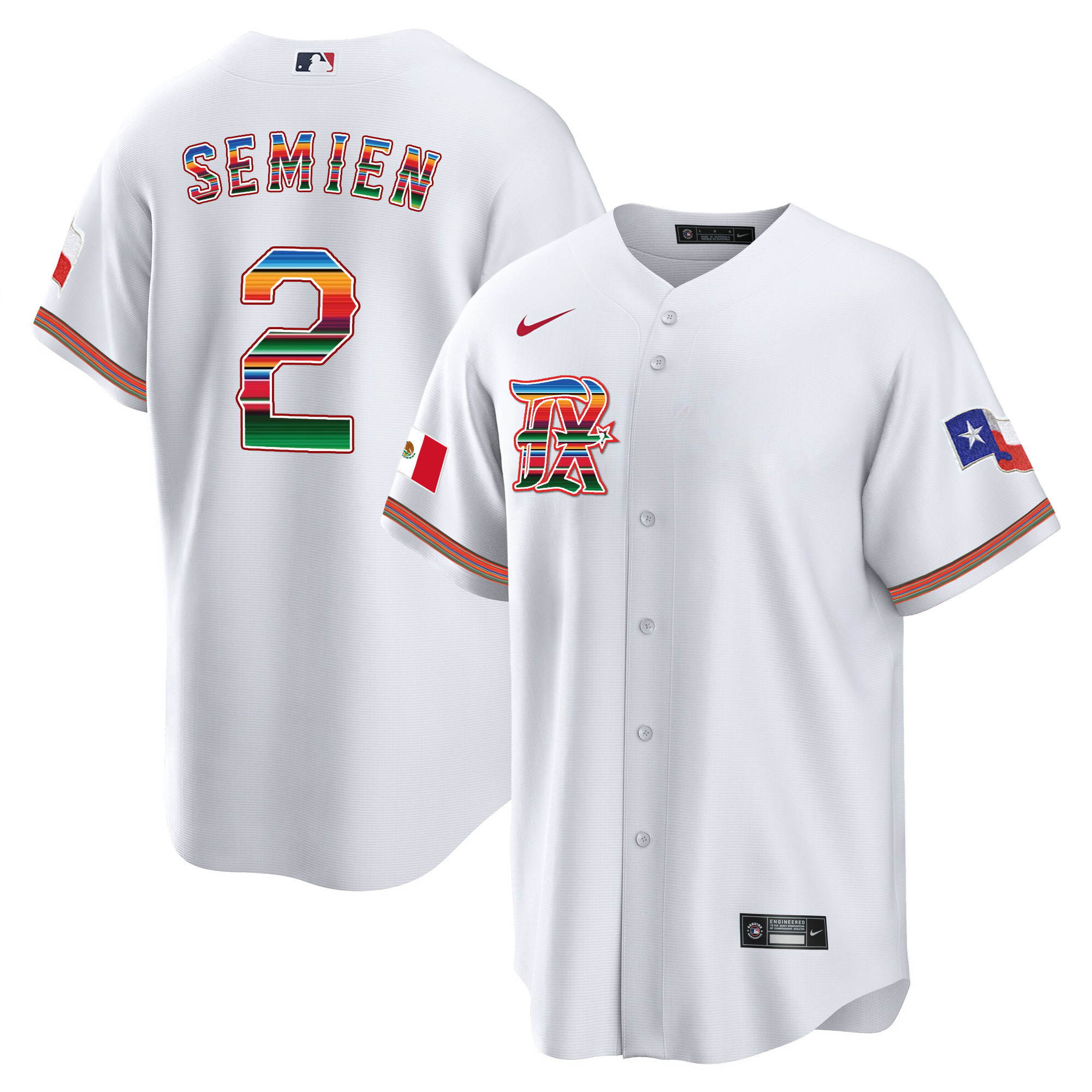 Marcus Semien Men's Texas Rangers Mexican Heritage Night Cool Base - City Connect White Jersey - All Stitched