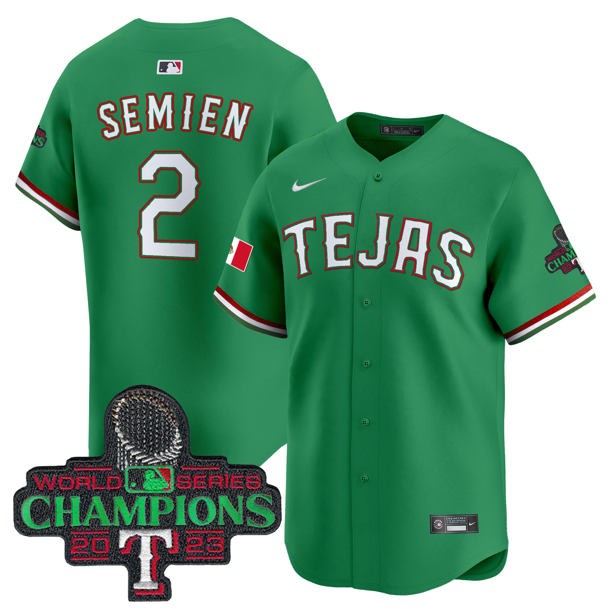 Marcus Semien Men's Texas Rangers Mexico Champions Patch Vapor Premier Limited Green Jersey - All Stitched