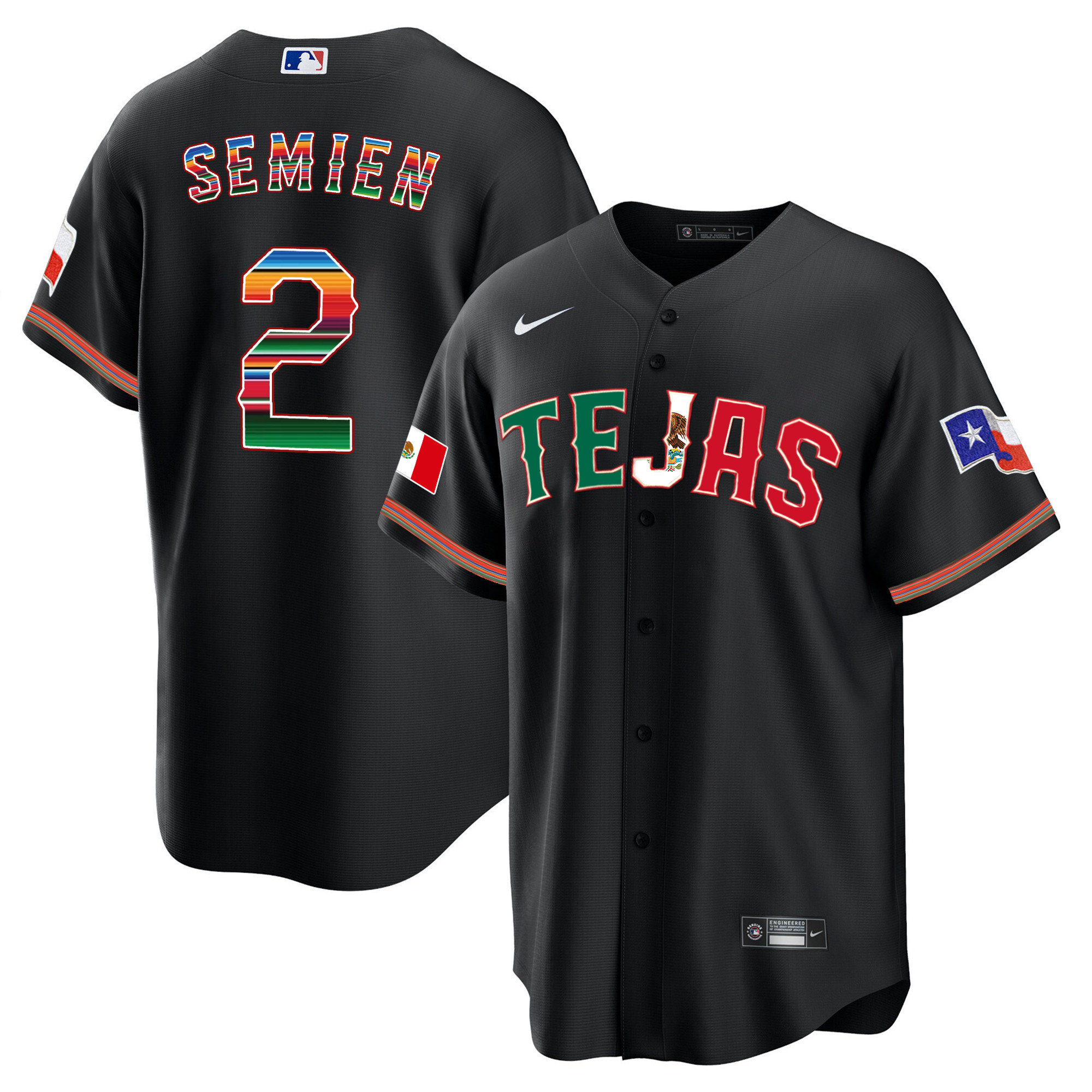 Marcus Semien Men's Texas Rangers Mexico Flag Black Jersey - All Stitched