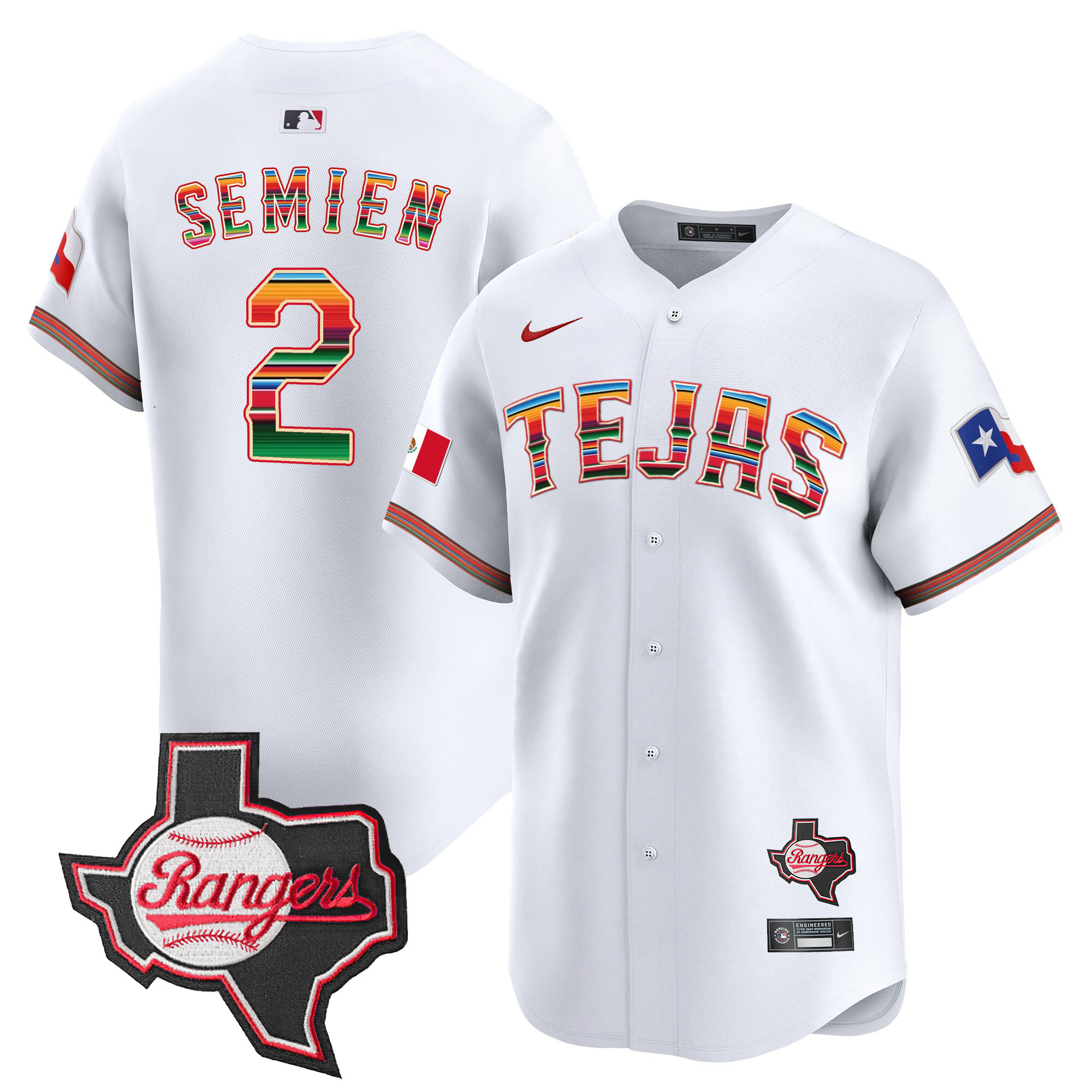 Marcus Semien Men's Texas Rangers Mexico Texas Patch Vapor Premier Limited White Jersey - All Stitched