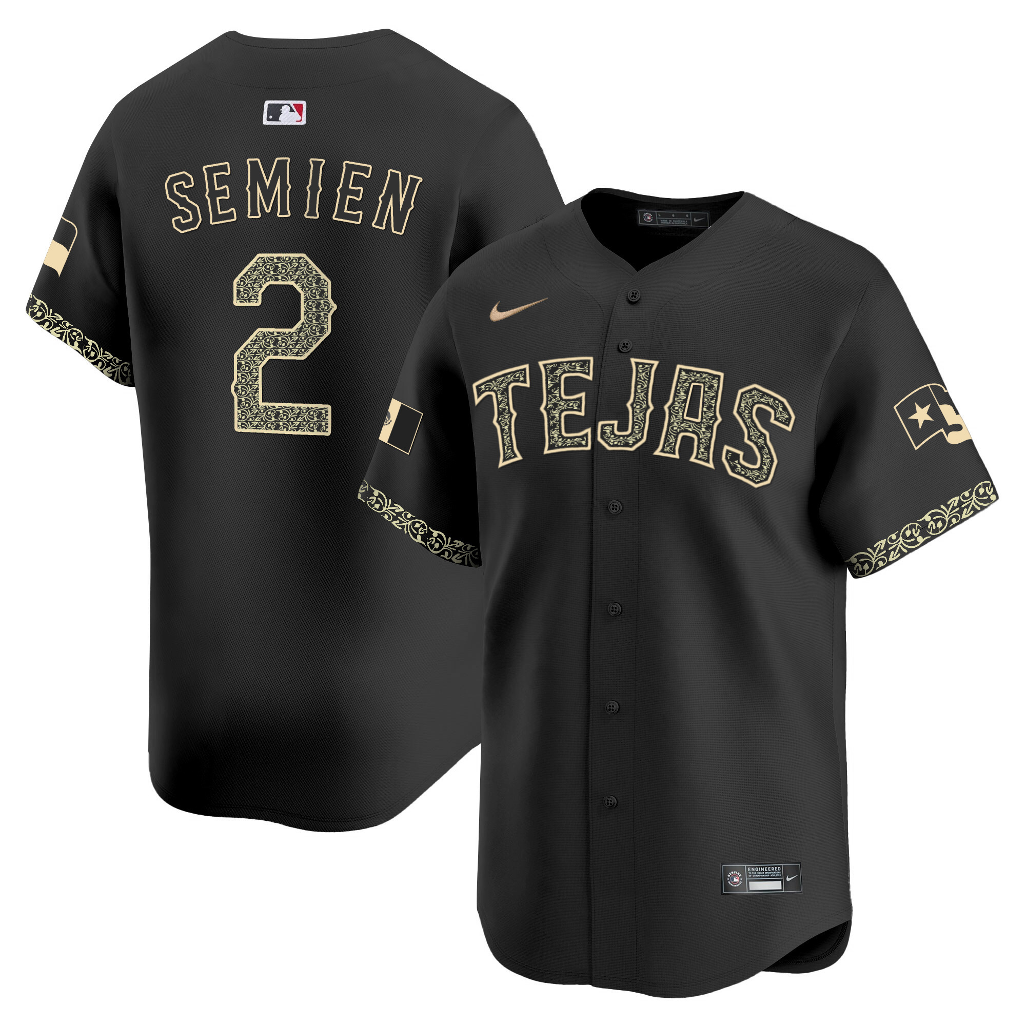 Marcus Semien Men's Texas Rangers Mexico Vapor Premier Limited V2 Black Heritage Jersey - All Stitched