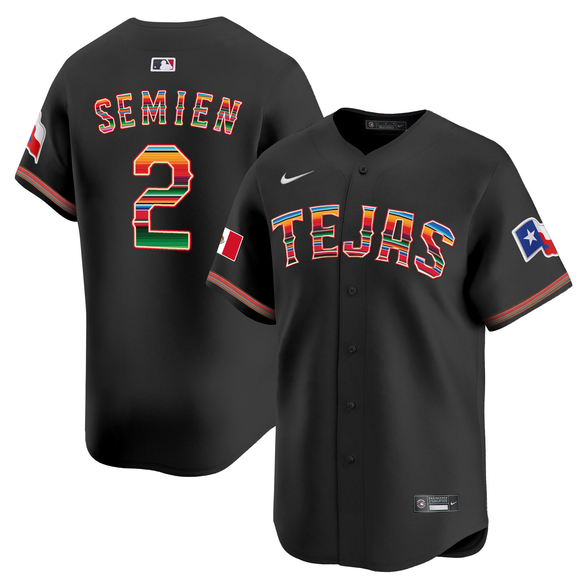 Marcus Semien Men's Texas Rangers Mexico Vapor Premier Limited V2 Black Jersey - All Stitched