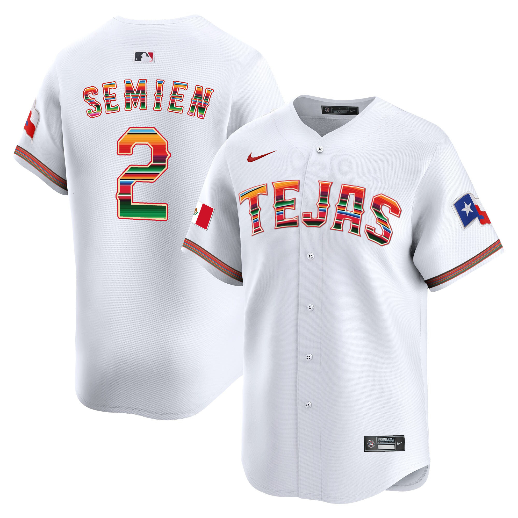 Marcus Semien Men's Texas Rangers Mexico Vapor Premier Limited V2 White Jersey - All Stitched