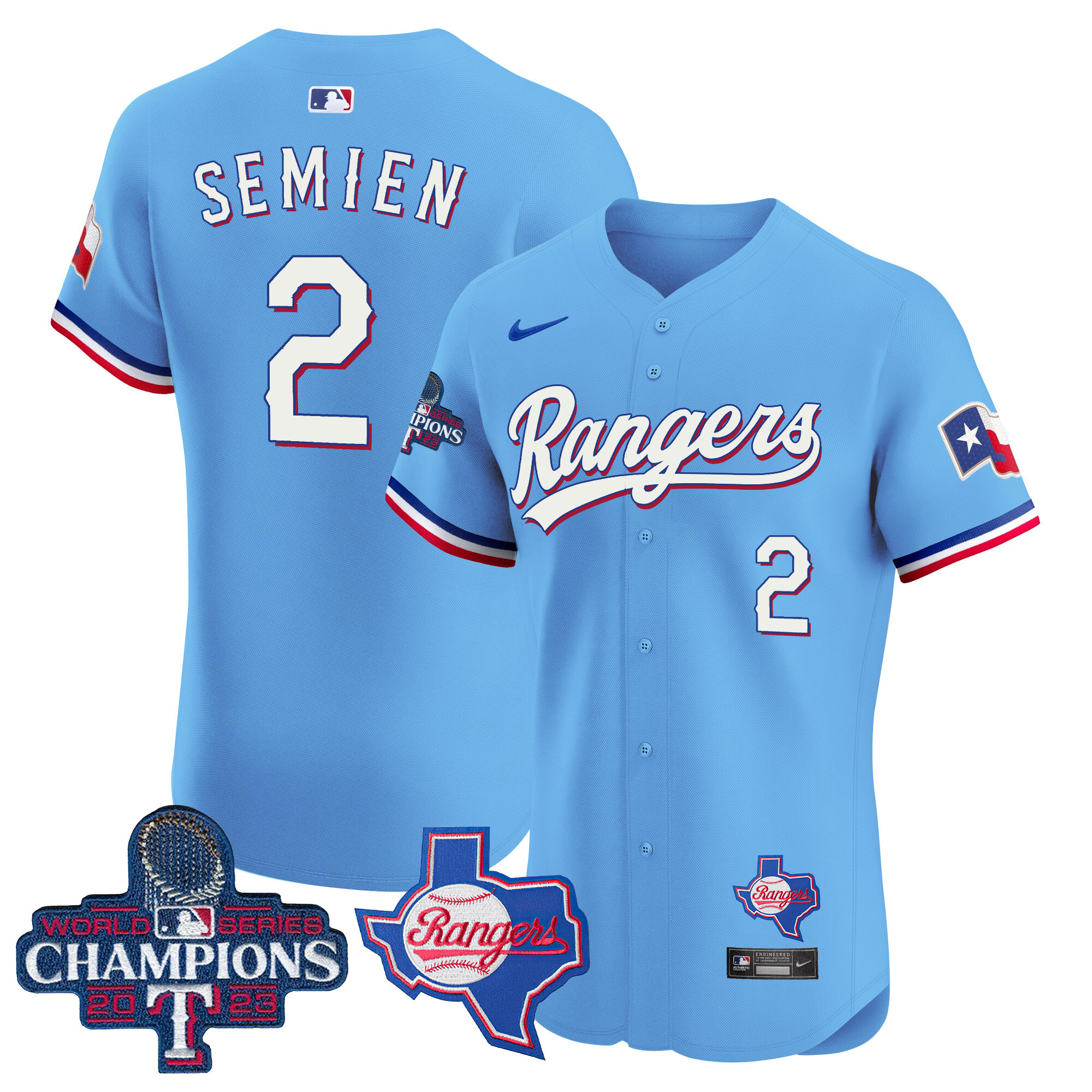 Marcus Semien Men's Texas Rangers World Series Champions Vapor Premier Elite V2 Blue Jersey - All Stitched