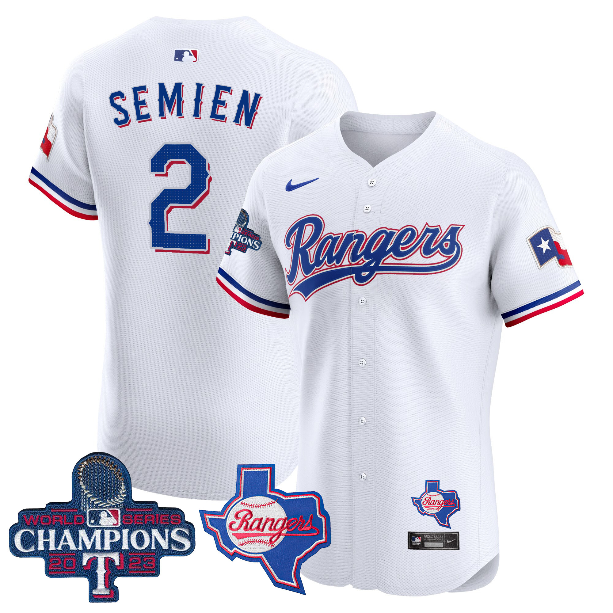 Marcus Semien Men's Texas Rangers World Series Champions Vapor Premier Elite V2 White Jersey - All Stitched