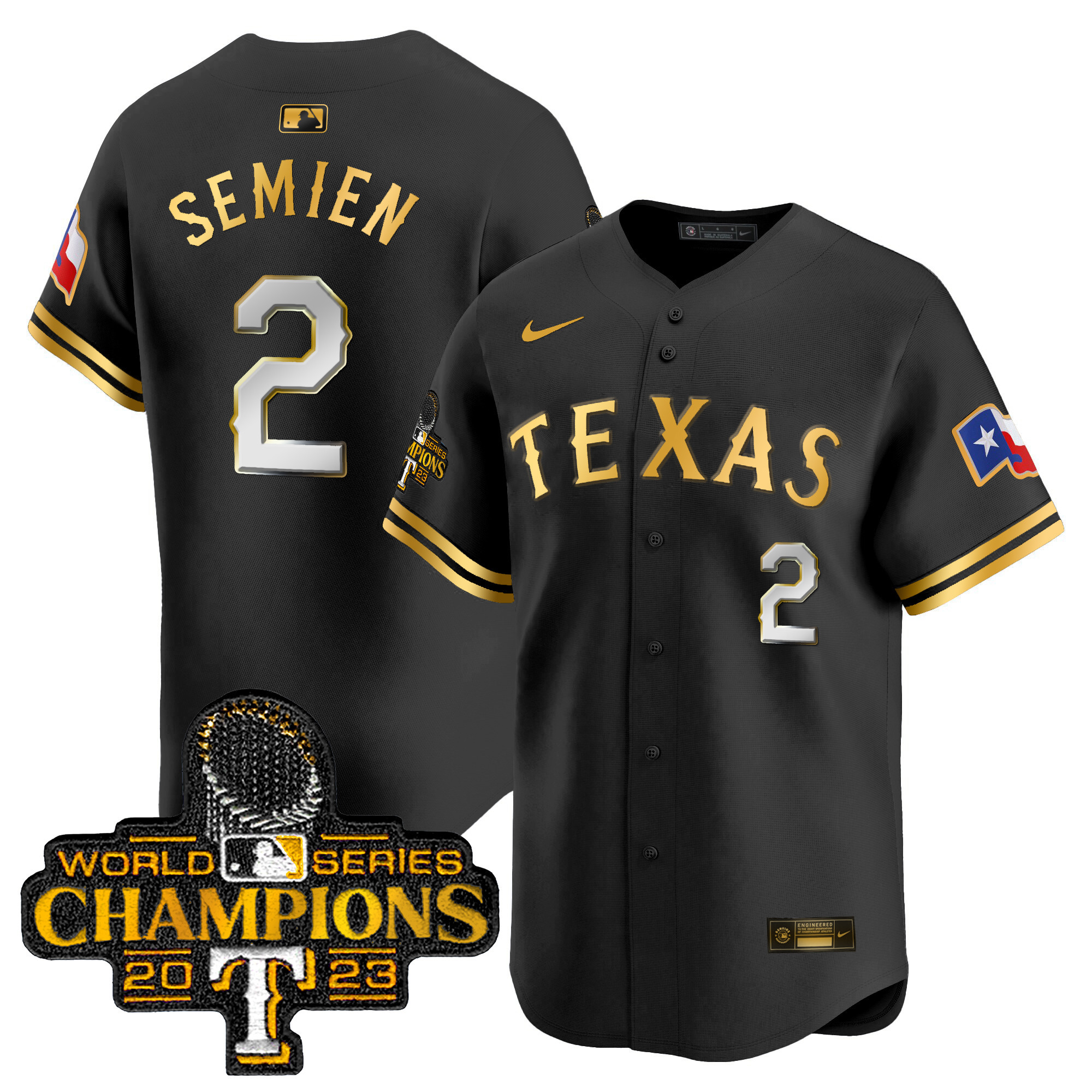 Marcus Semien Men's Texas Rangers World Series Champions Vapor Premier Limited Black Gold Jersey - All Stitched