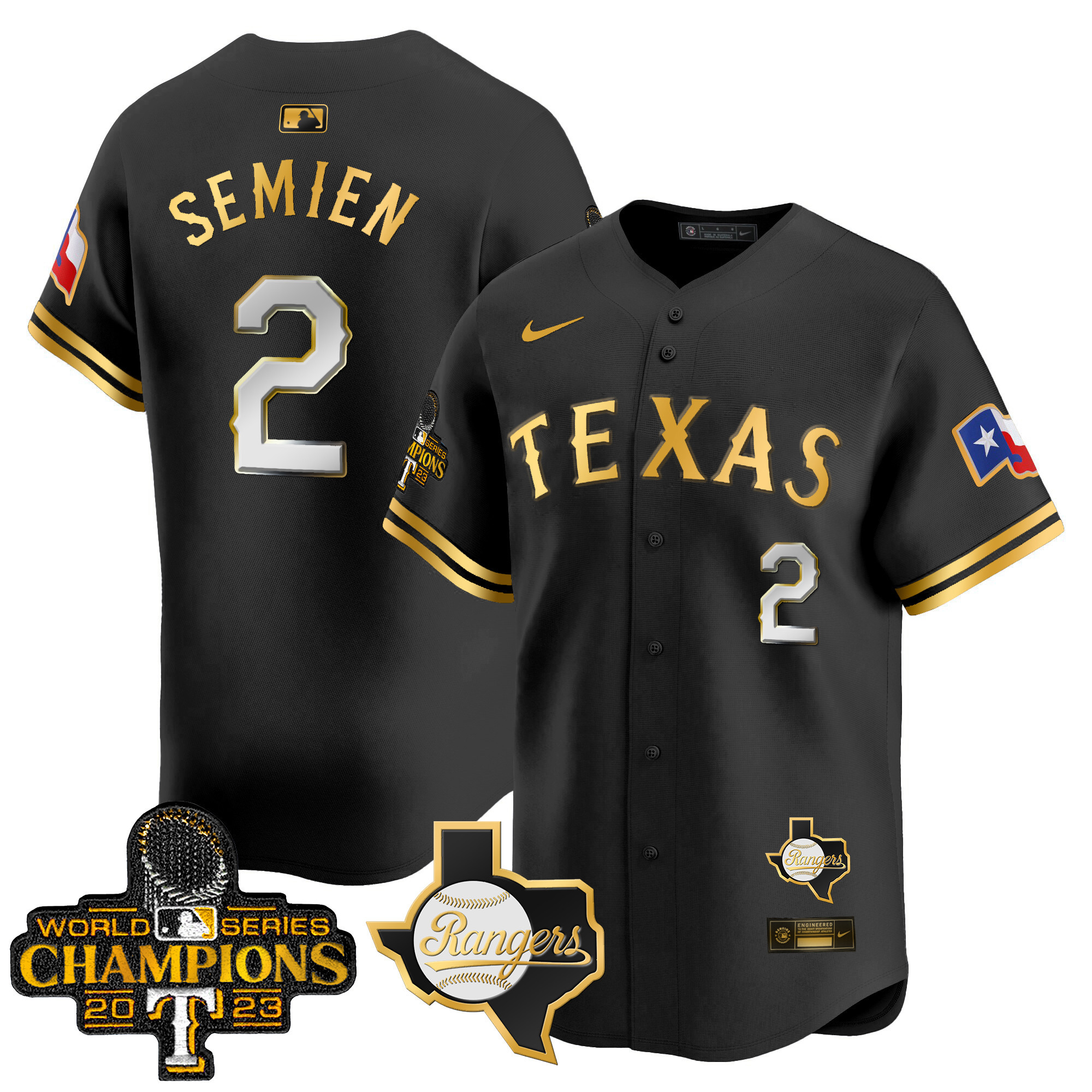 Marcus Semien Men's Texas Rangers World Series Champions Vapor Premier Limited V2 Black Gold Jersey - All Stitched