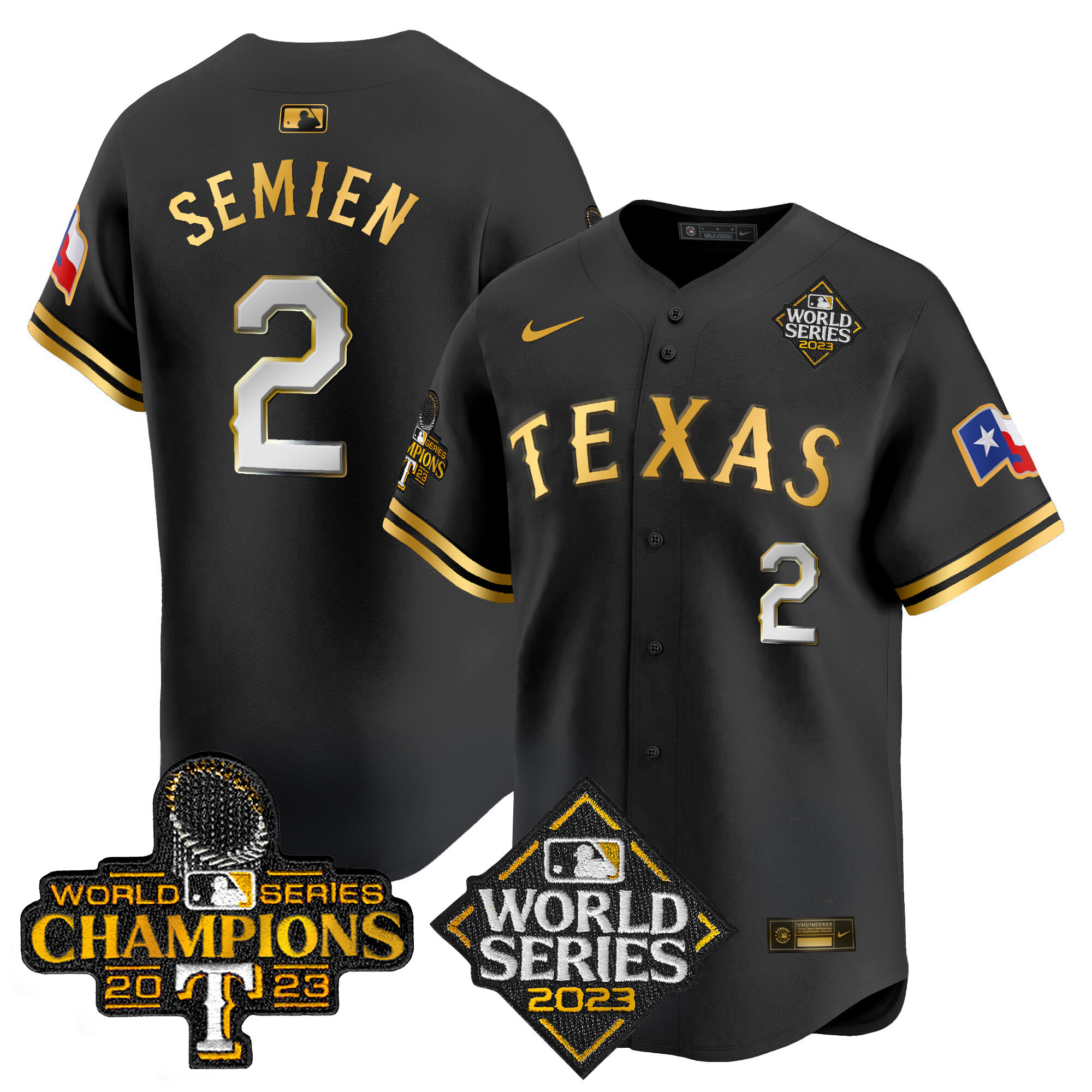 Marcus Semien Men's Texas Rangers World Series Champions Vapor Premier Limited V4 Black Gold Jersey - All Stitched