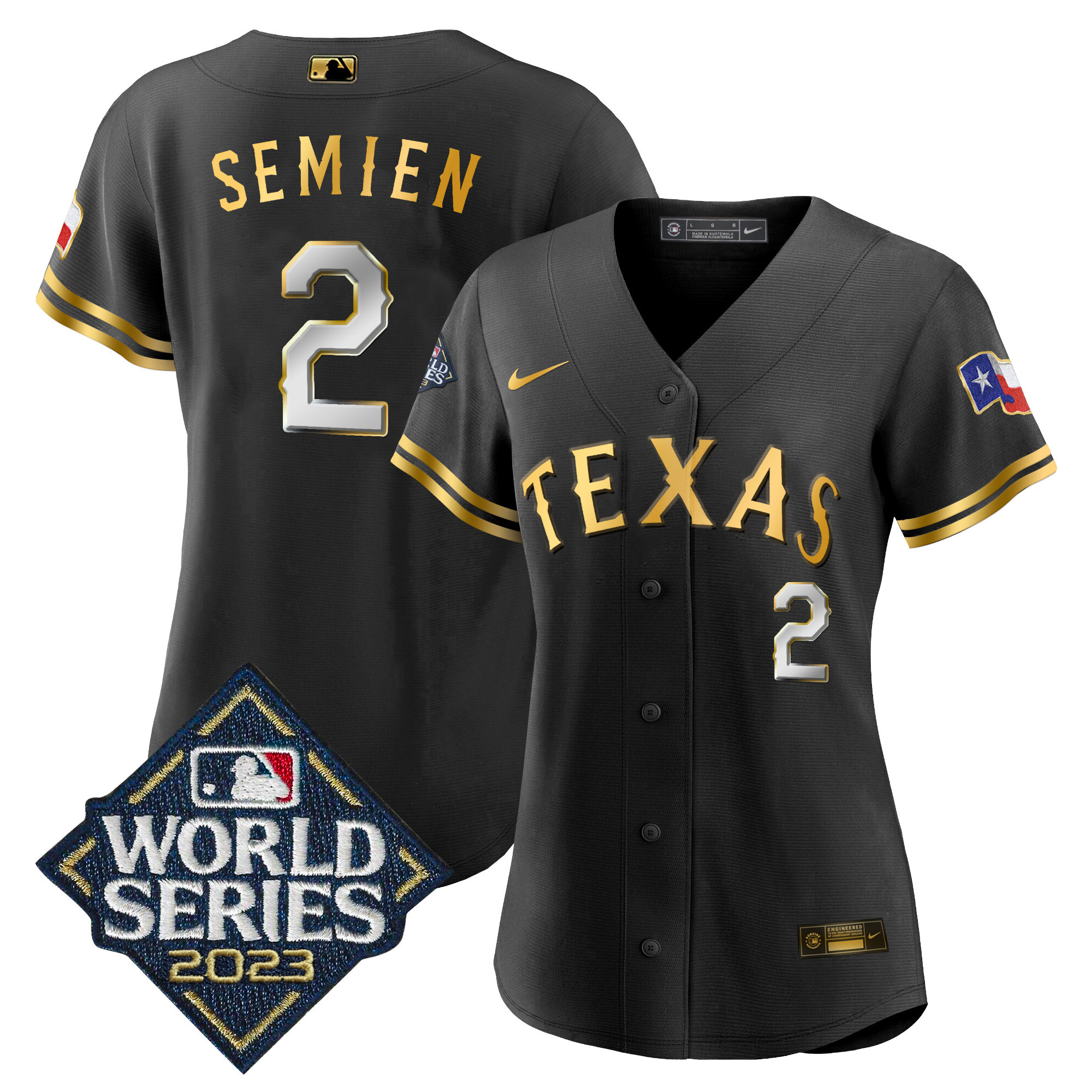 Marcus Semien Women's Texas Rangers 2023 World Series Baseball Black Gold Jersey - All Stitched