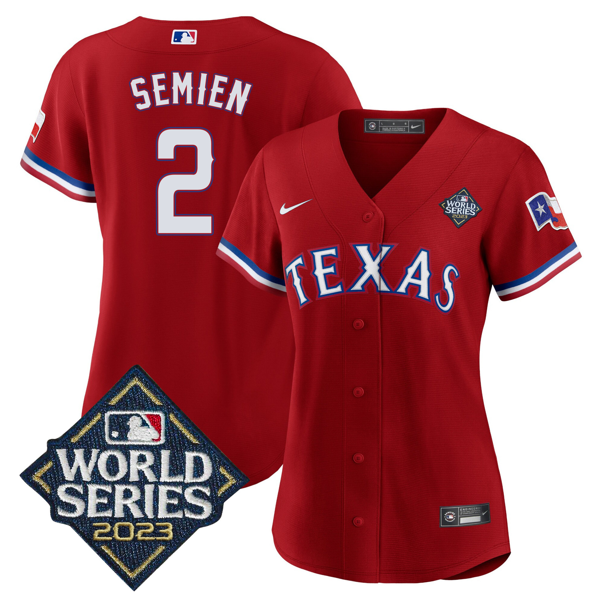 Marcus Semien Women's Texas Rangers 2023 World Series Baseball V2 Red Jersey - All Stitched