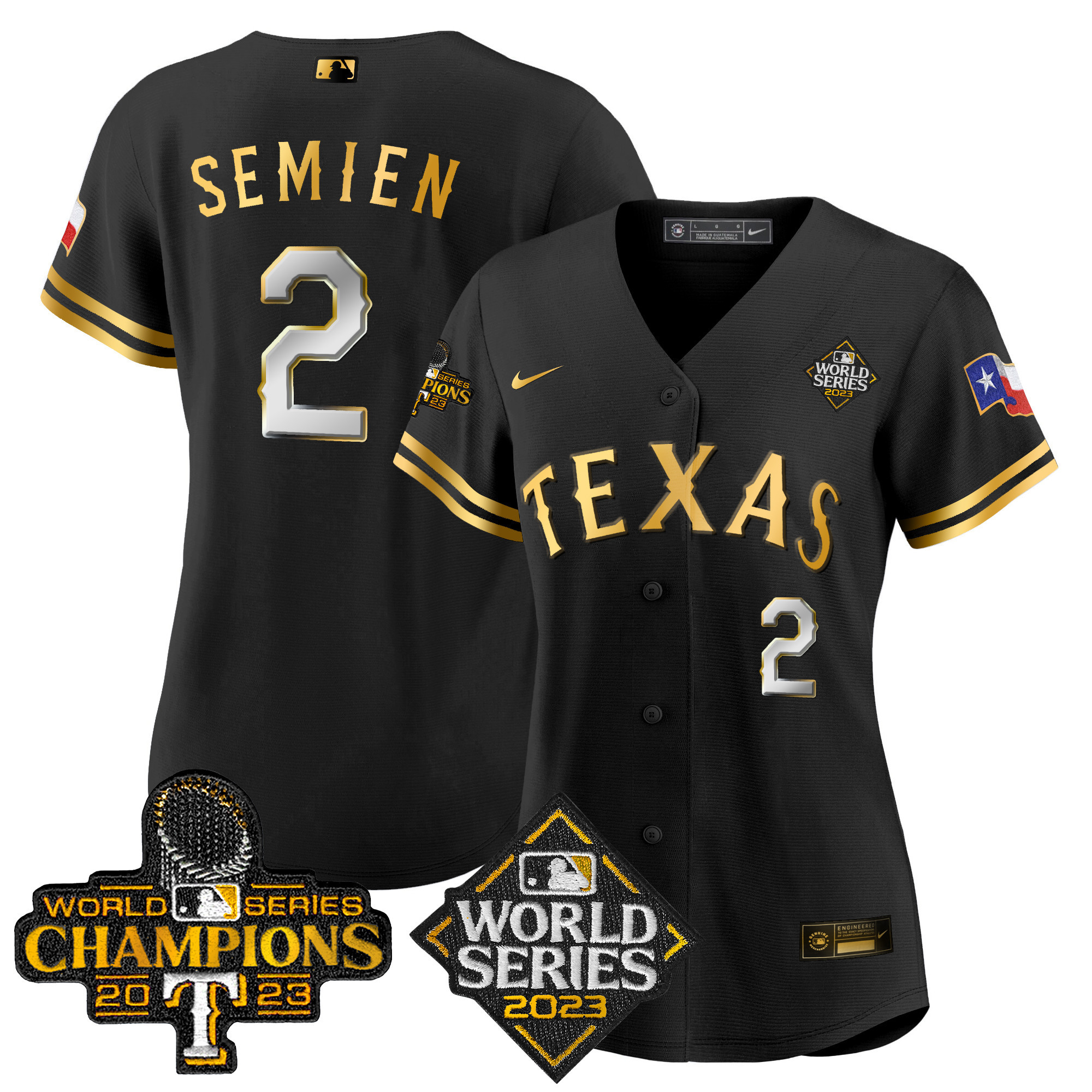 Marcus Semien Women's Texas Rangers 2023 World Series Champions Baseball V4 Black Limited Jersey - All Stitched