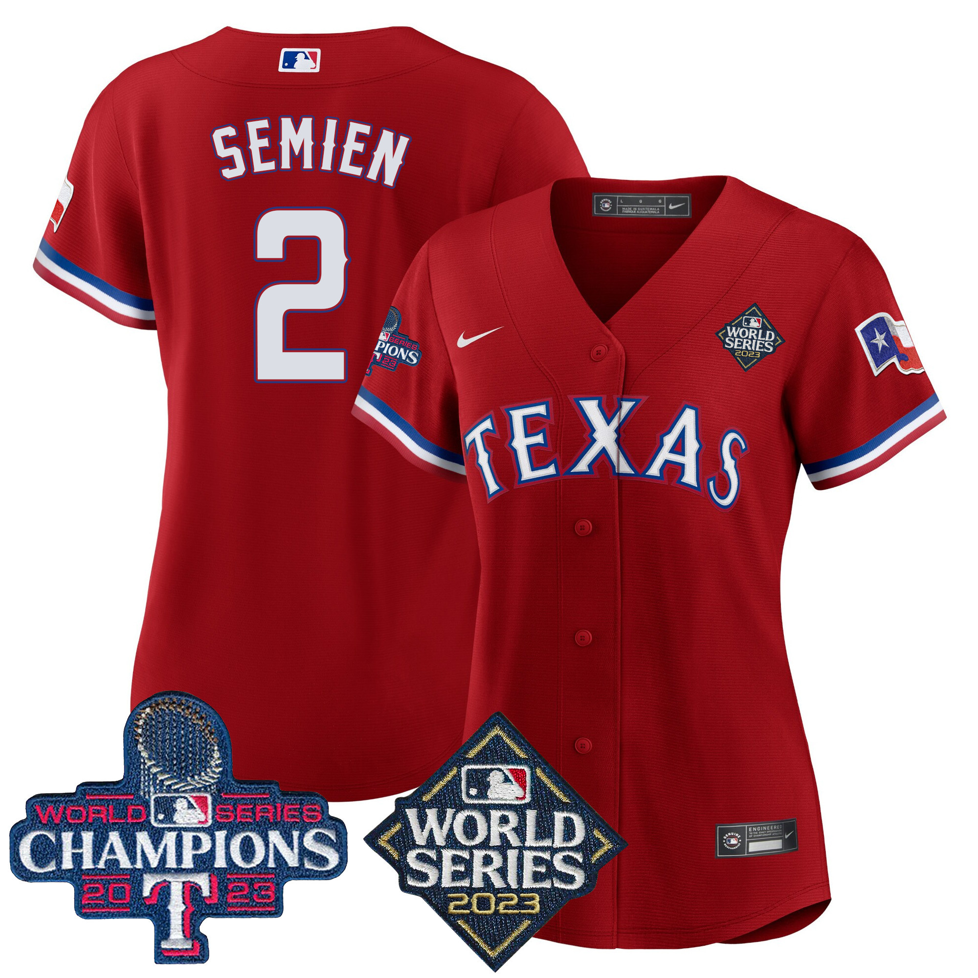 Marcus Semien Women's Texas Rangers 2023 World Series Champions Baseball V4 Red Jersey - All Stitched