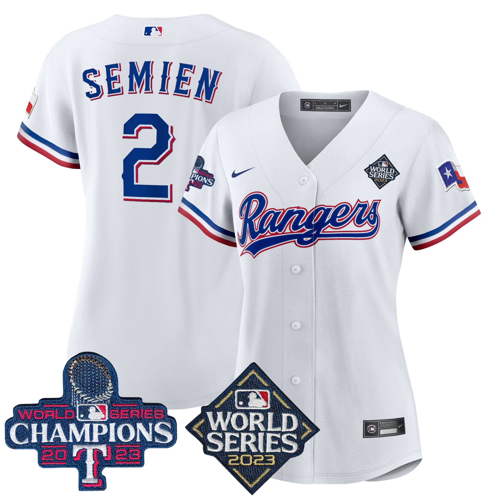 Marcus Semien Women's Texas Rangers 2023 World Series Champions Baseball V4 White Jersey - All Stitched