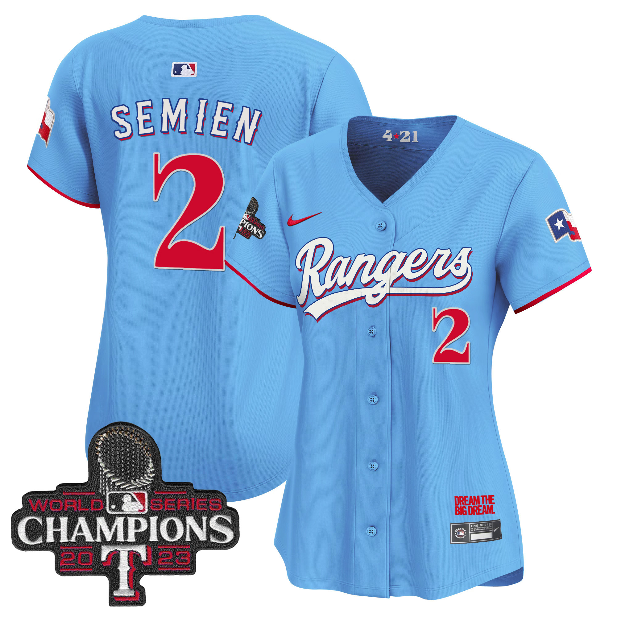 Marcus Semien Women's Texas Rangers 2023 World Series Champions City Connect Vapor Premier Limited Blue Jersey - All Stitched