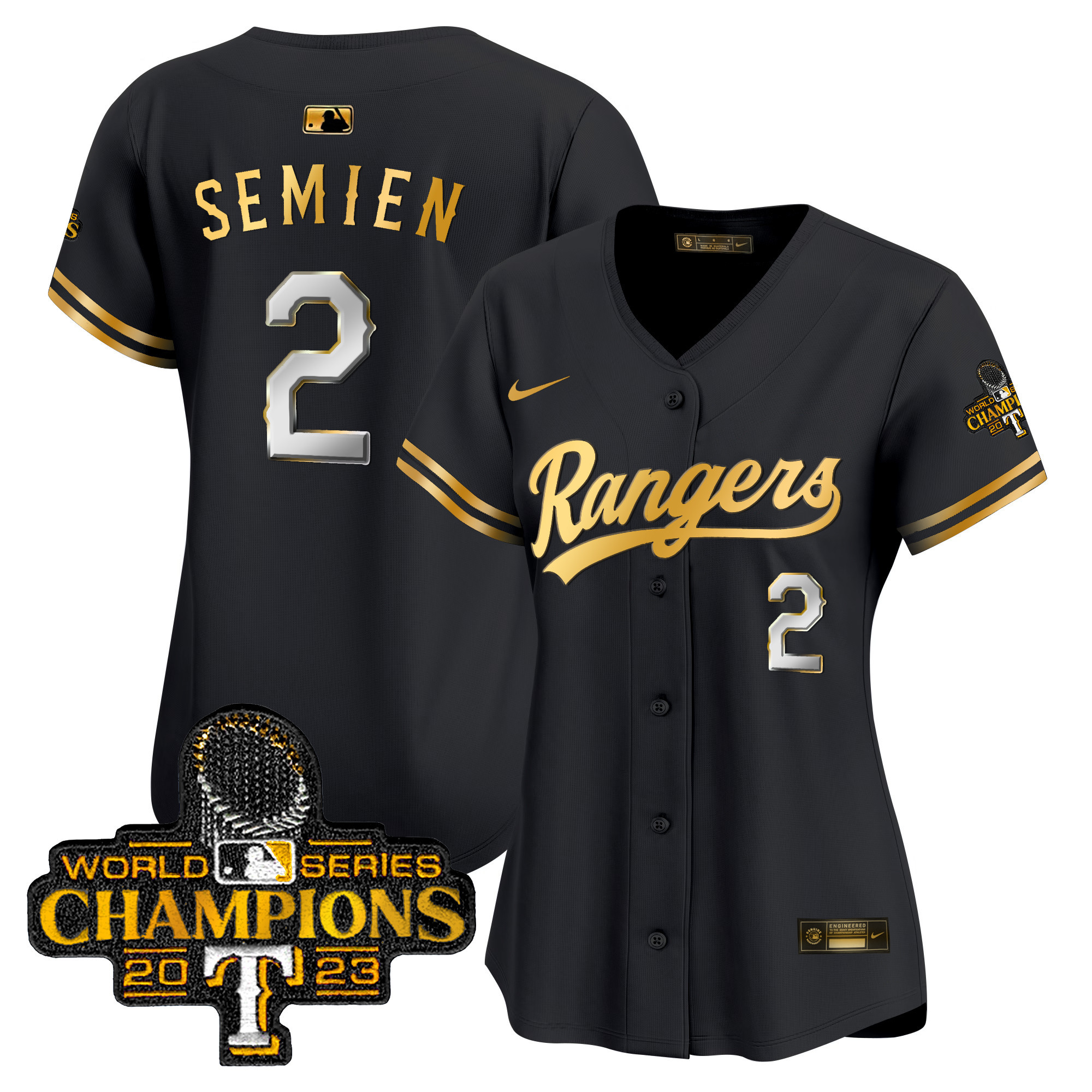 Marcus Semien Women's Texas Rangers 2023 World Series Champions Gold Trim Vapor Premier Limited Black Gold Jersey - All Stitched