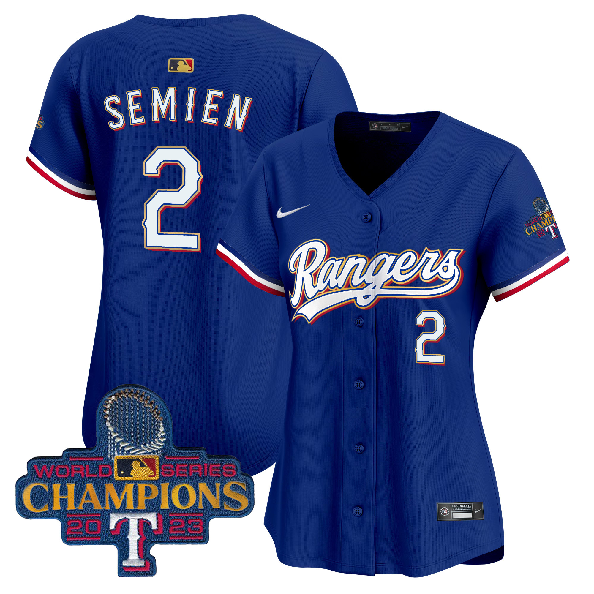 Marcus Semien Women's Texas Rangers 2023 World Series Champions Gold Trim Vapor Premier Limited Royal Jersey - All Stitched