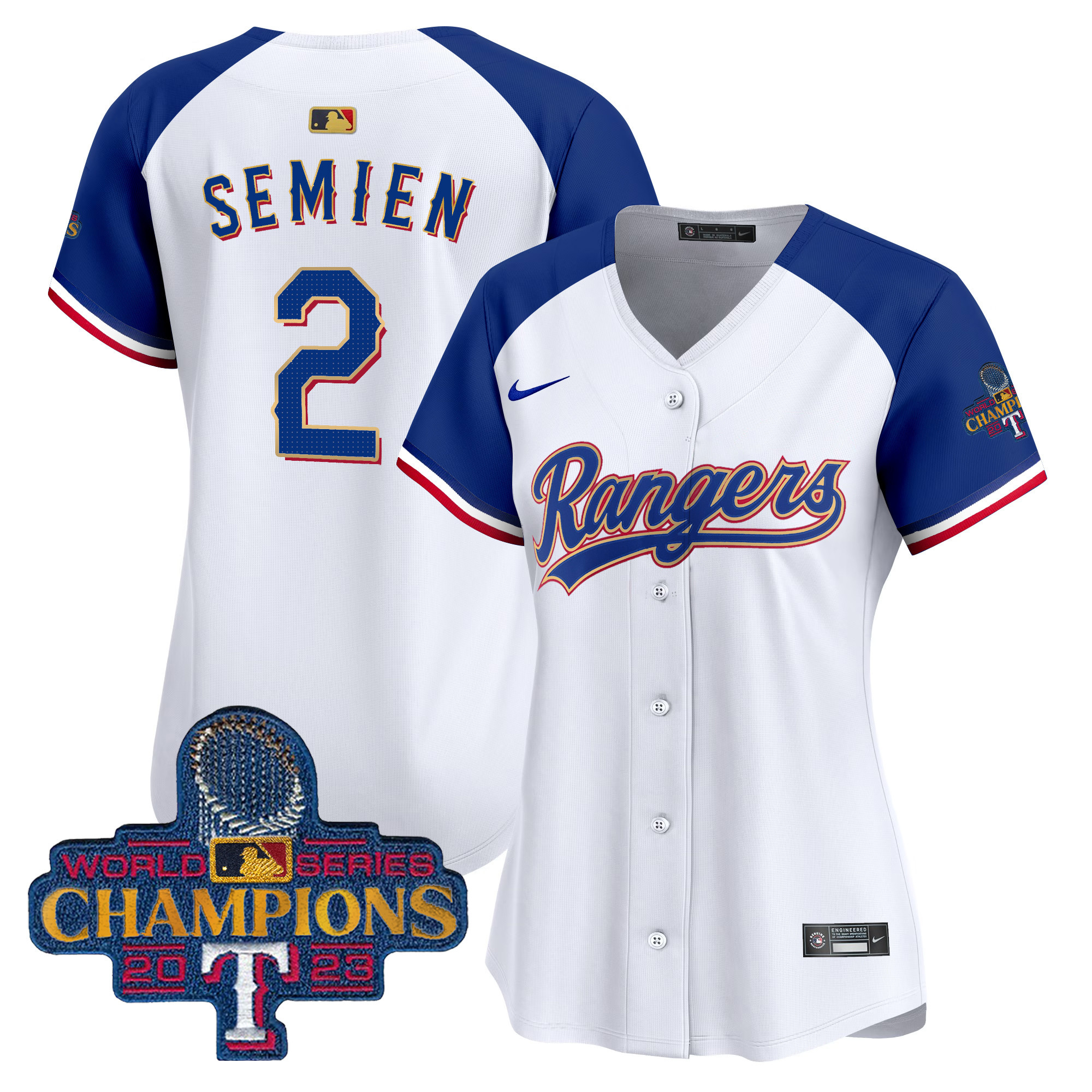 Marcus Semien Women's Texas Rangers 2023 World Series Champions Gold Trim Vapor Premier Limited White Alternate Jersey - All Stitched