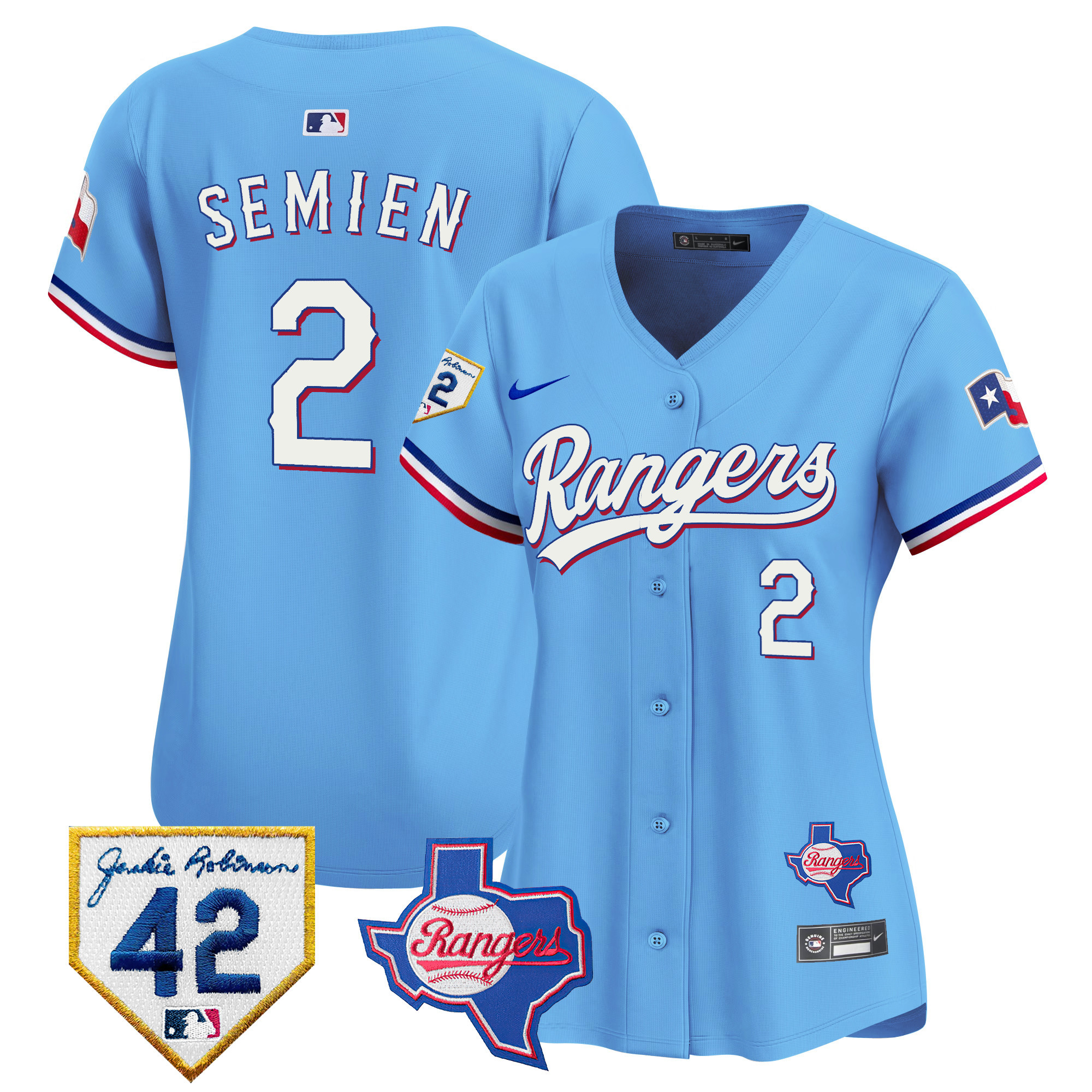 Marcus Semien Women's Texas Rangers 2024 Jackie Robinson Patch Vapor Premier Limited Blue Jersey - All Stitched