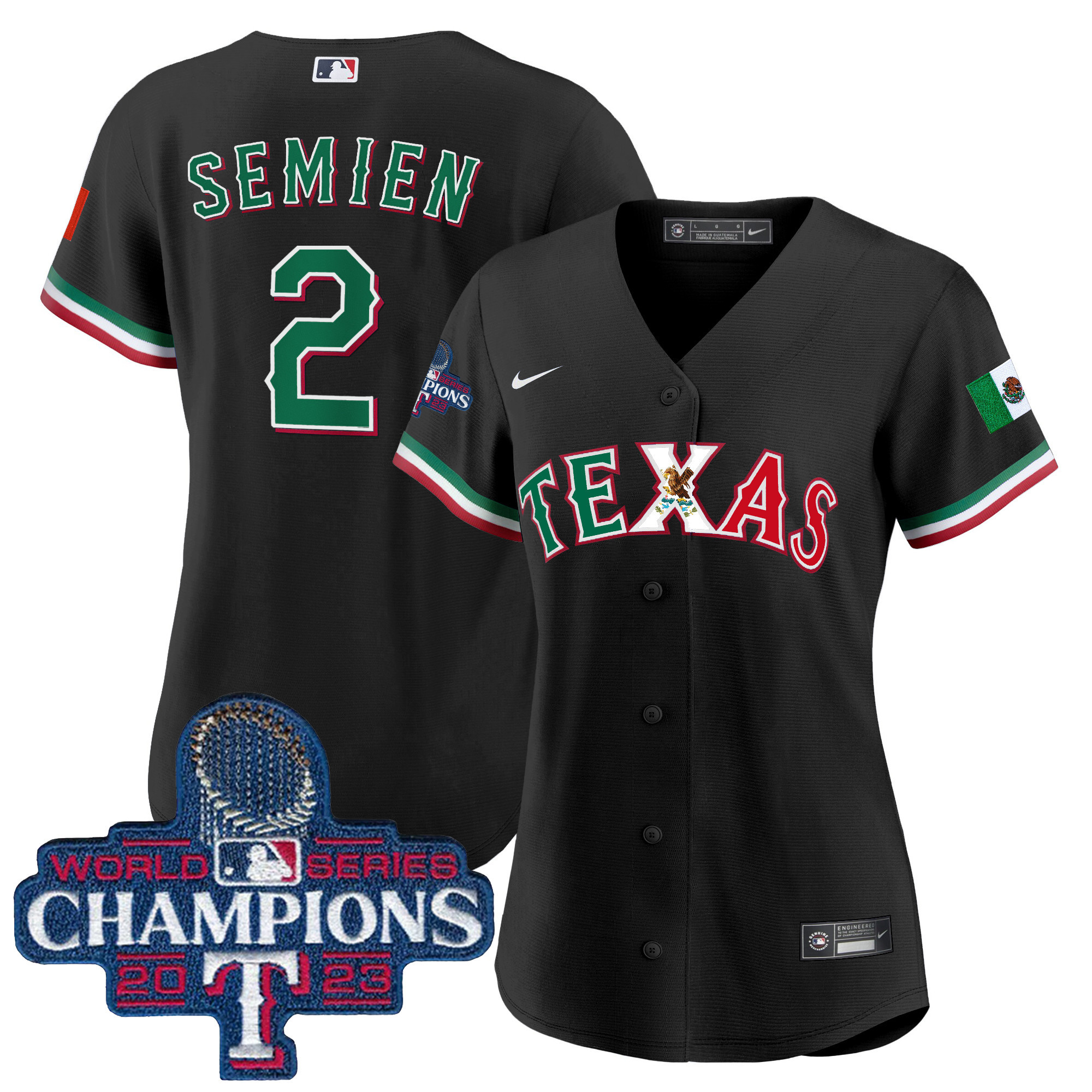 Marcus Semien Women's Texas Rangers Mexico 2023 World Series Champions Baseball Black Jersey - All Stitched